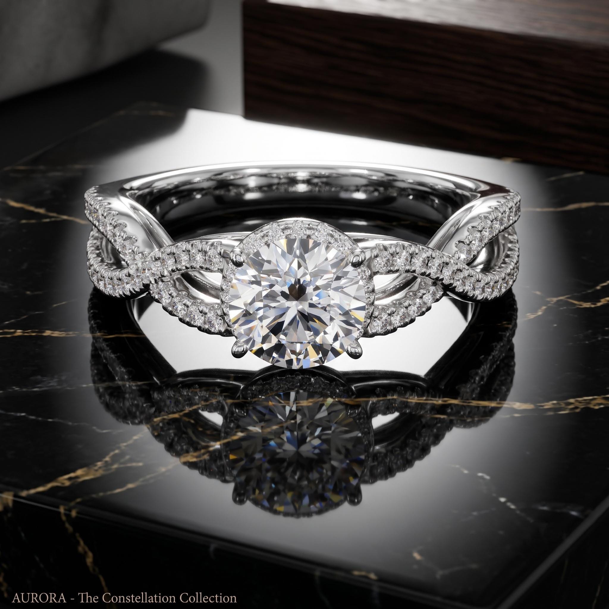 Sterling Silver Moissanite Engagement Ring, Round Brilliant Cut, Romantic Gift