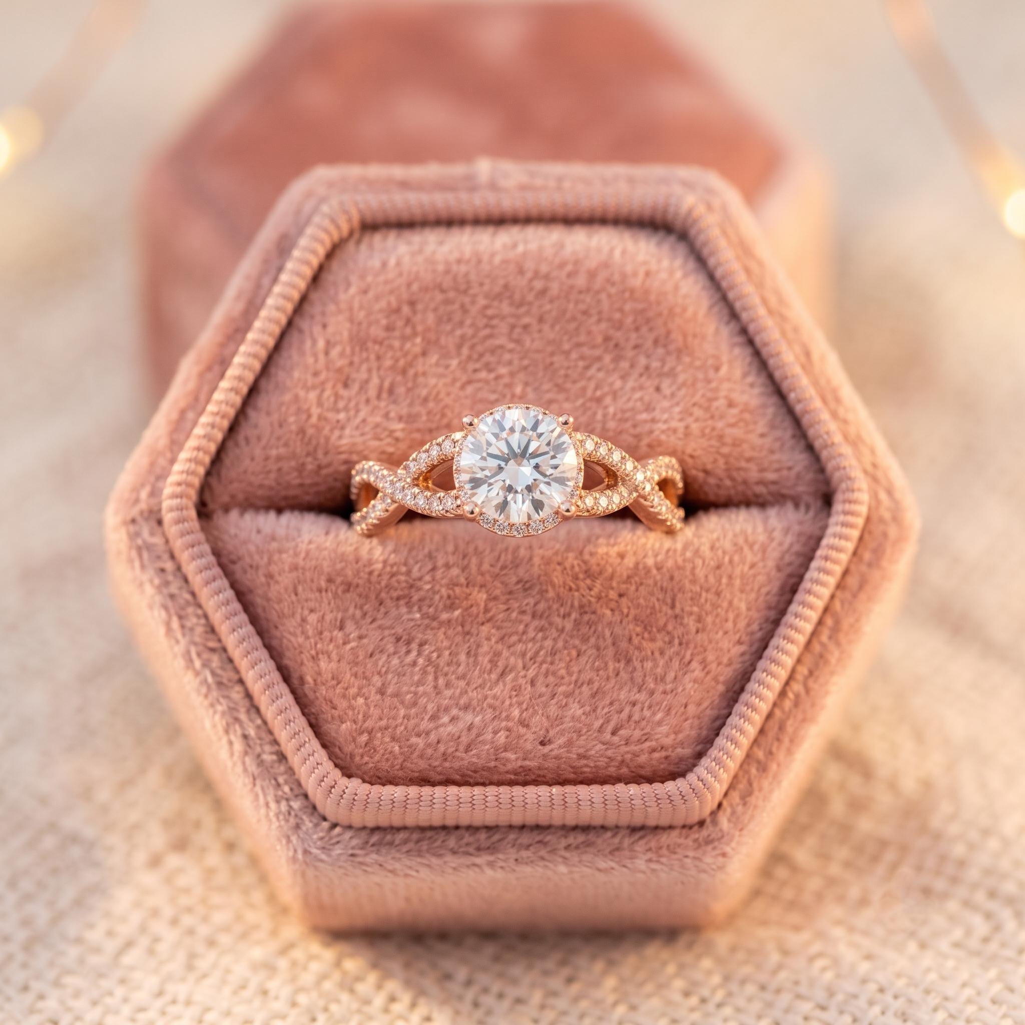 Sterling Silver Moissanite Engagement Ring, Round Brilliant Cut, Romantic Gift
