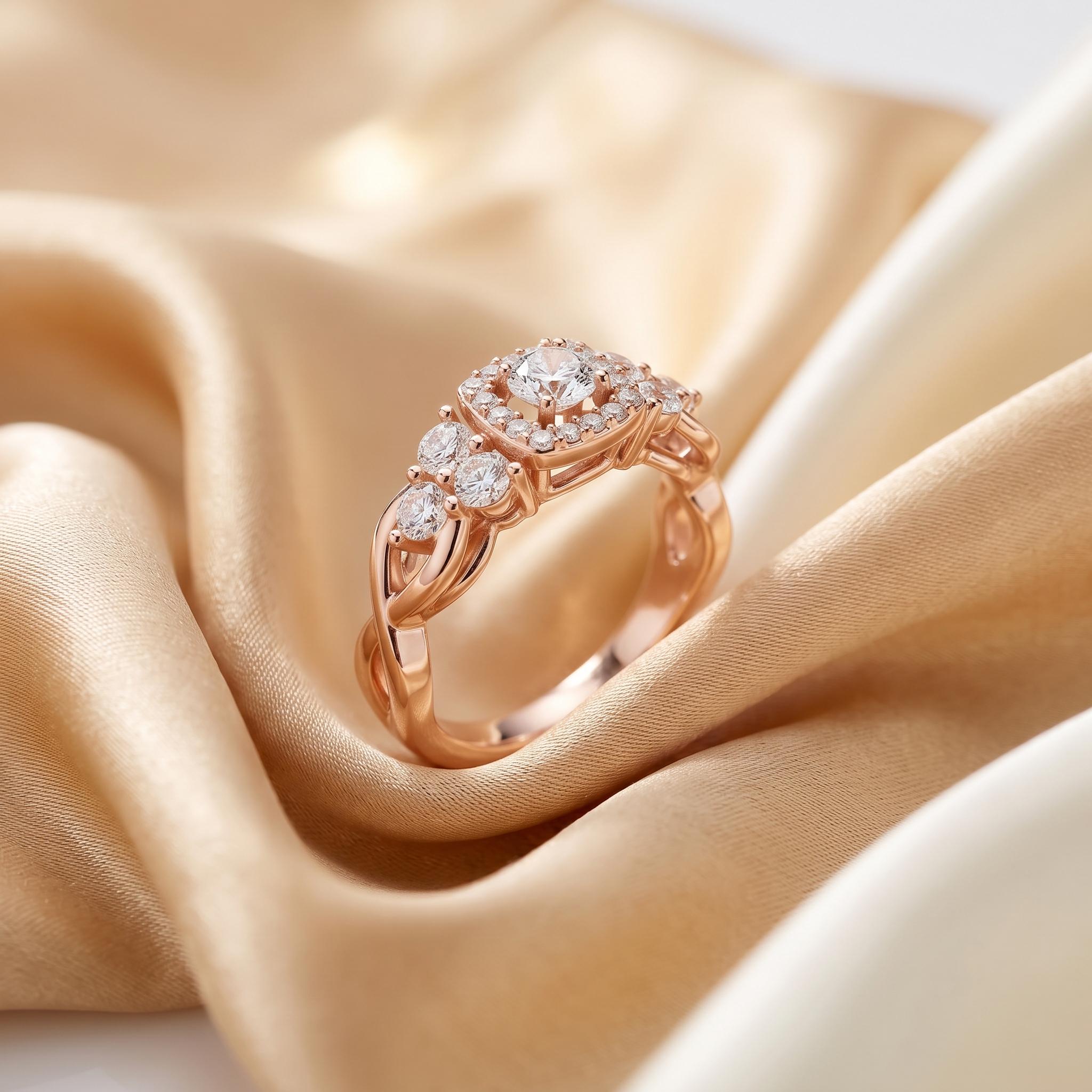 Sterling Silver Moissanite Halo Cluster Ring, Romantic Bridal Jewelry