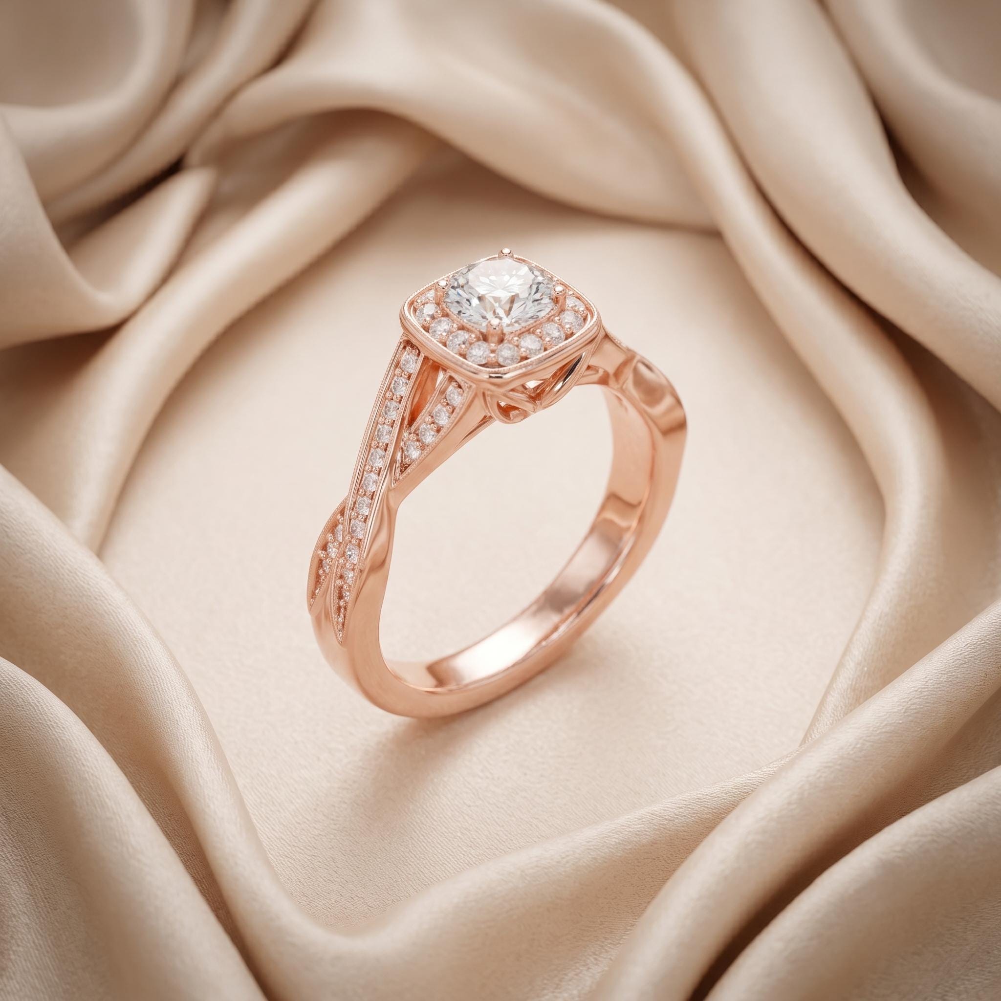 Halo Moissanite Engagement Ring, 925 Sterling Silver, Sparkling Dainty Wedding Band (Free Gift)