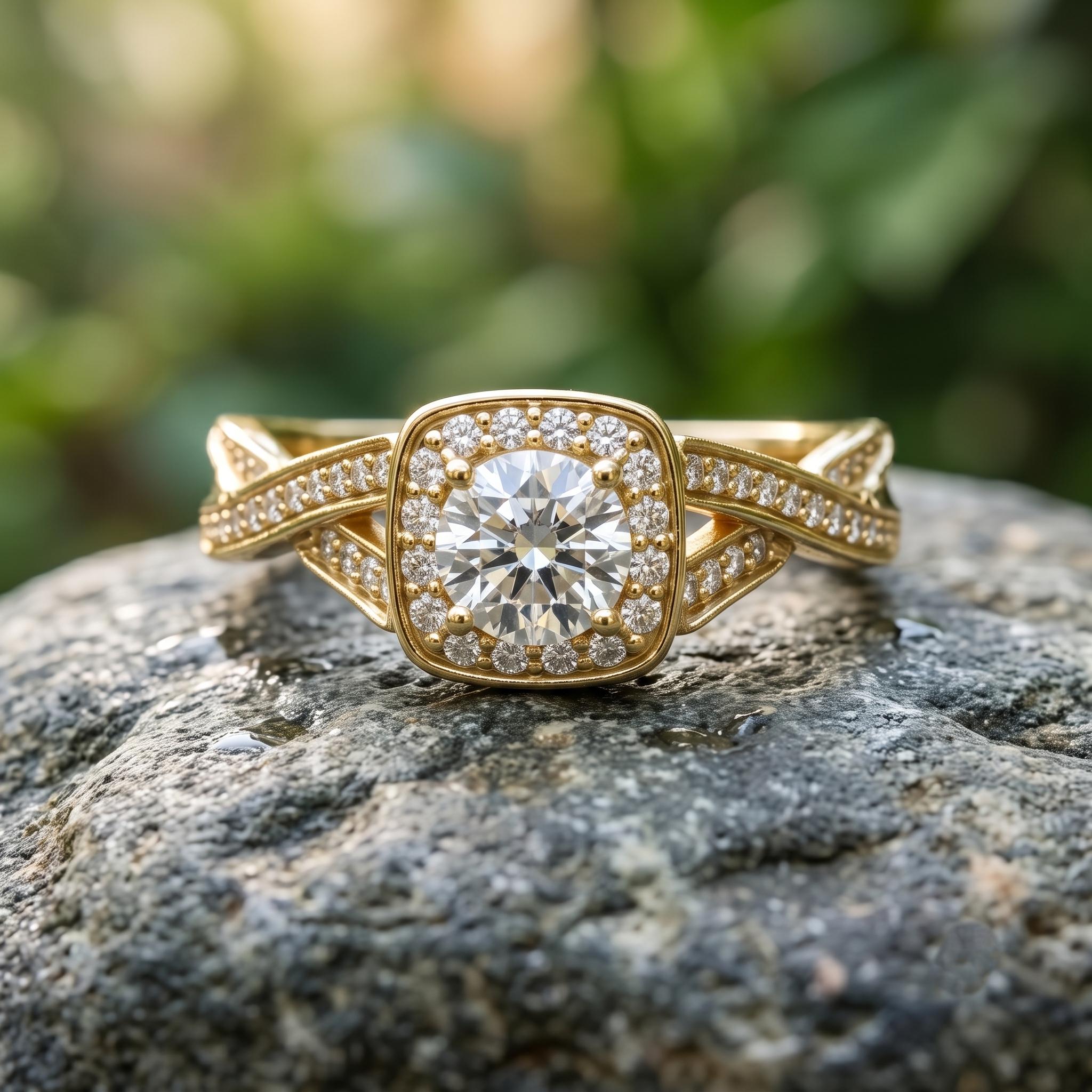 Halo Moissanite Engagement Ring, 925 Sterling Silver, Sparkling Dainty Wedding Band (Free Gift)