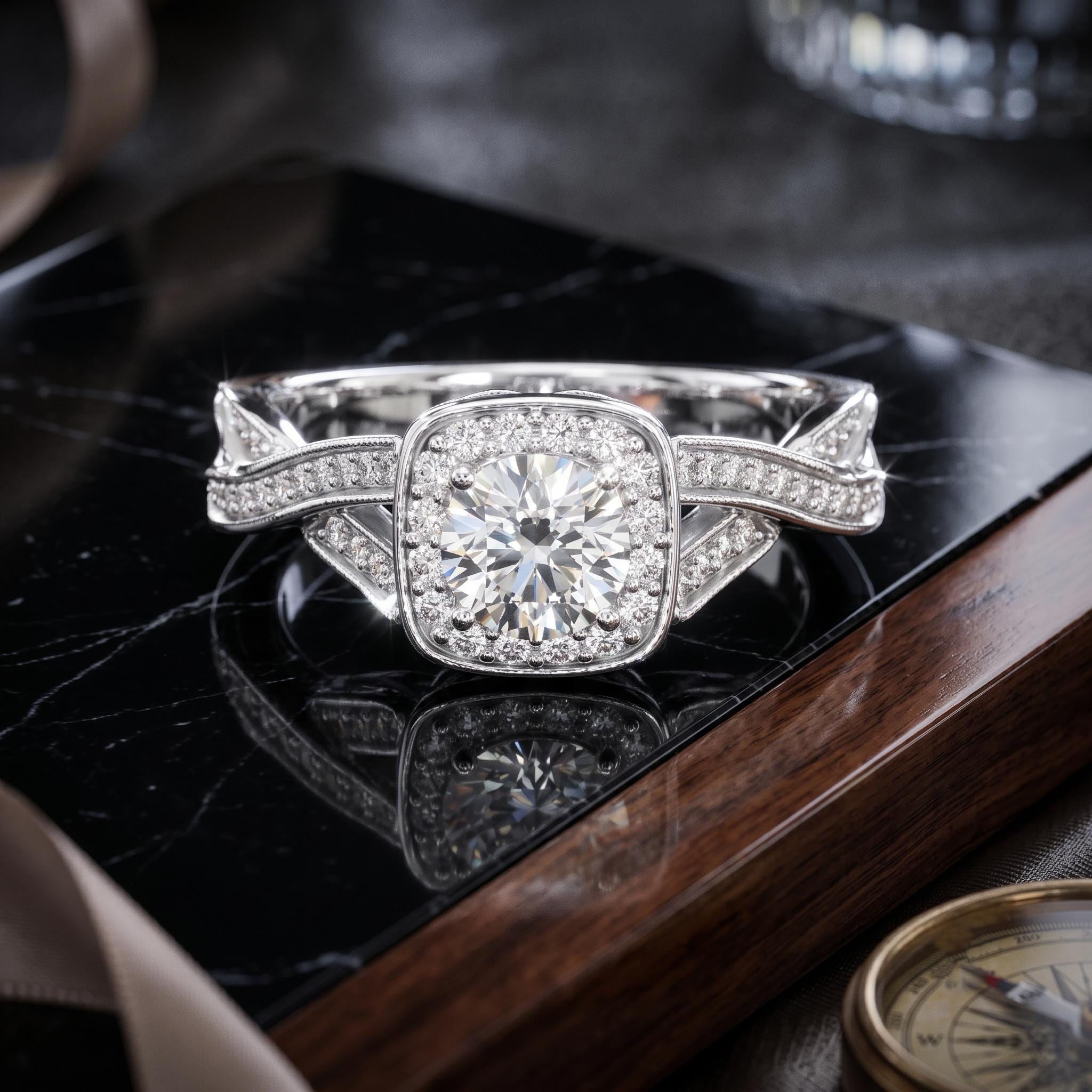 Halo Moissanite Engagement Ring, 925 Sterling Silver, Sparkling Dainty Wedding Band (Free Gift)