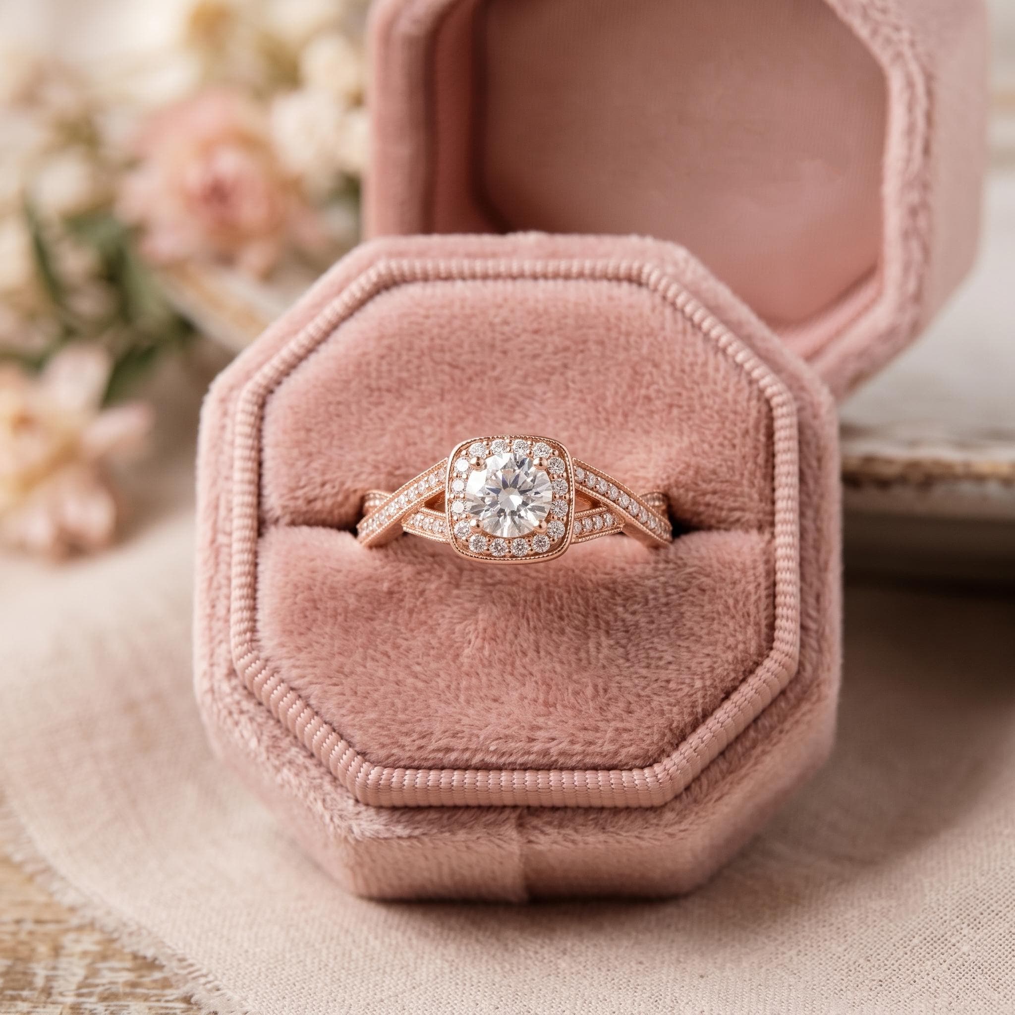 Halo Moissanite Engagement Ring, 925 Sterling Silver, Sparkling Dainty Wedding Band (Free Gift)
