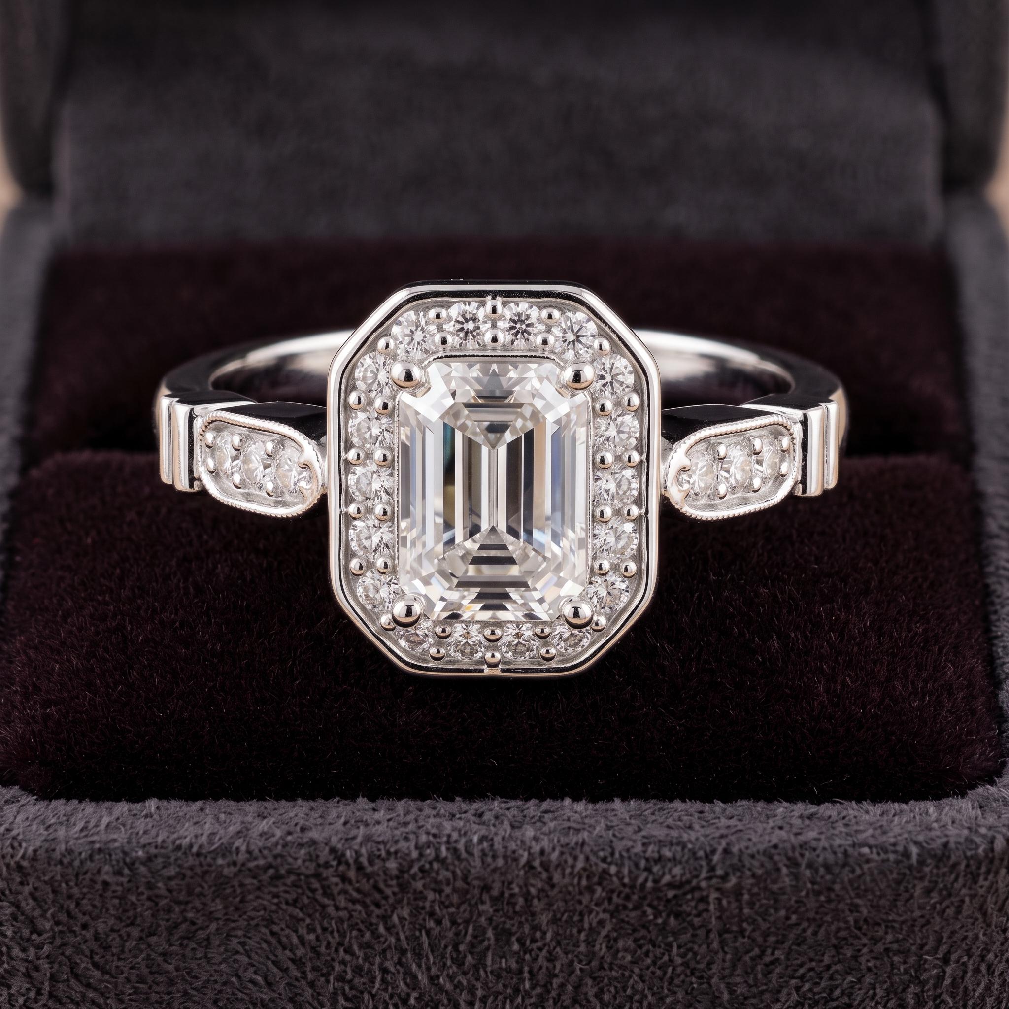 Radiant Cut Moissanite Ring, Hidden Halo Sterling Silver, Statement Jewelry