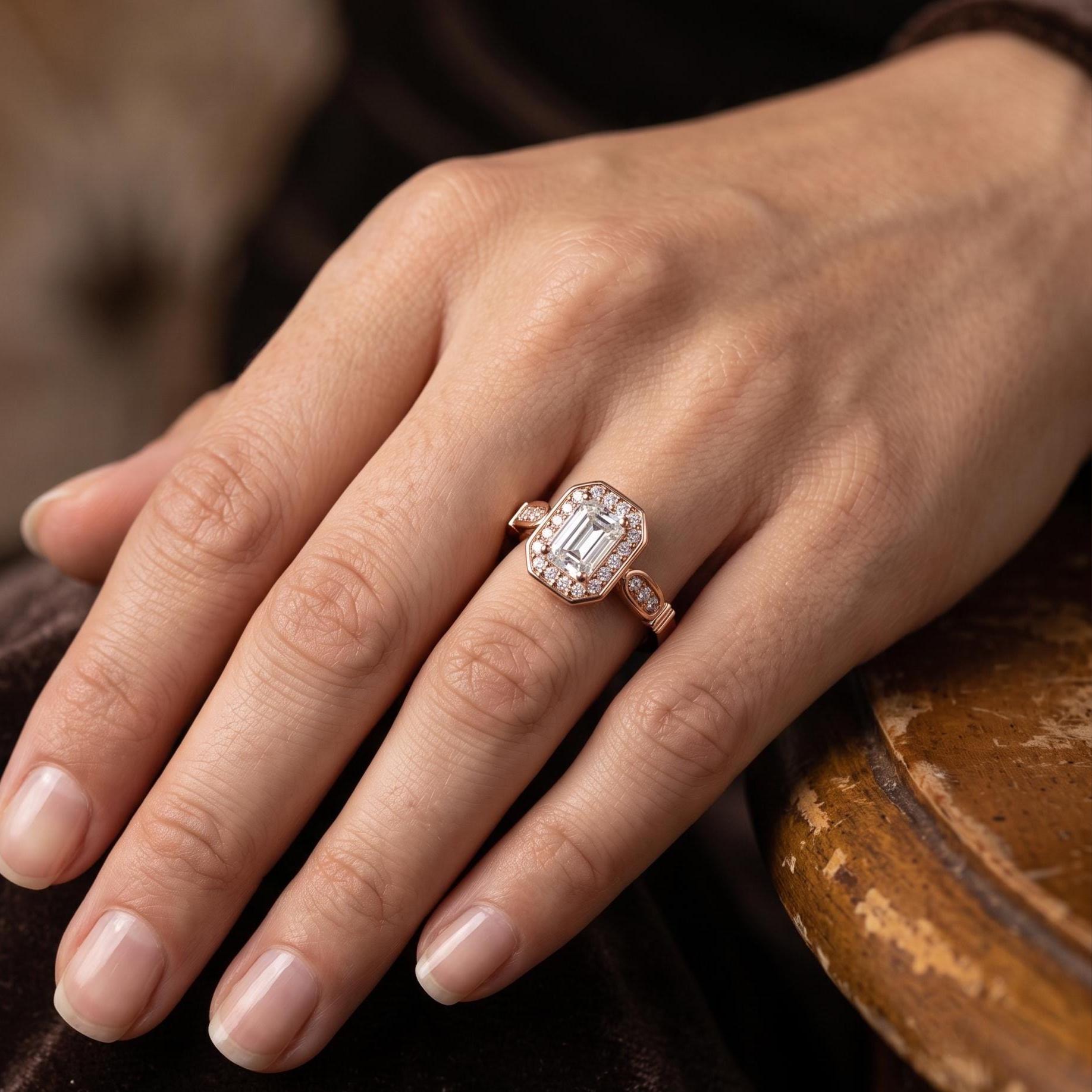 Radiant Cut Moissanite Ring, Hidden Halo Sterling Silver, Statement Jewelry