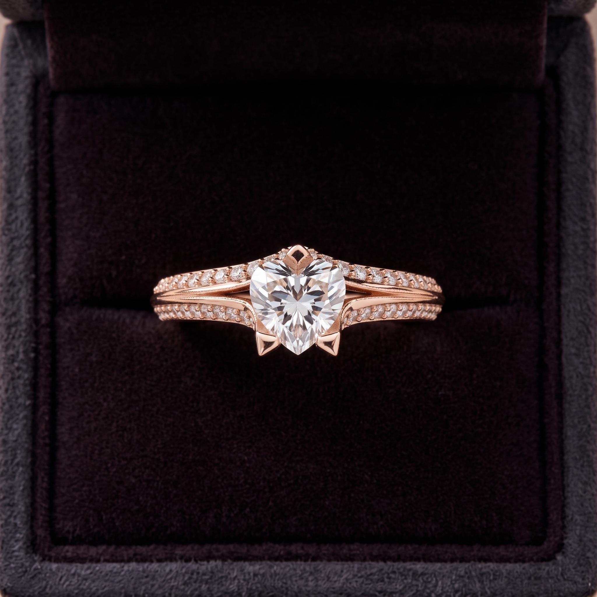 Heart Cut Moissanite Engagement Ring, 925 Sterling Silver, Radiant Cut, Vintage Style