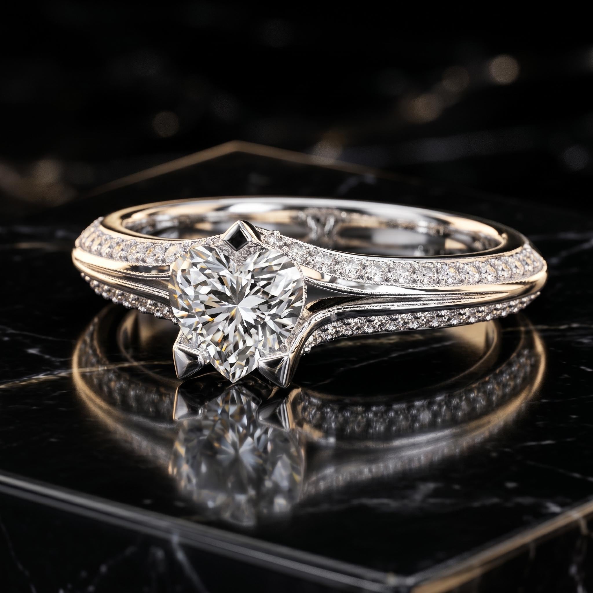 Heart Cut Moissanite Engagement Ring, 925 Sterling Silver, Radiant Cut, Vintage Style