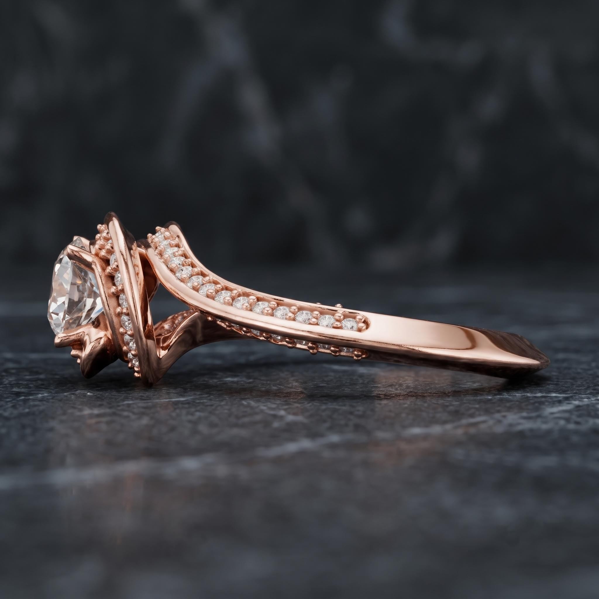 925 Sterling Silver Moissanite Halo Engagement Ring, Rose Gold Wedding Jewelry