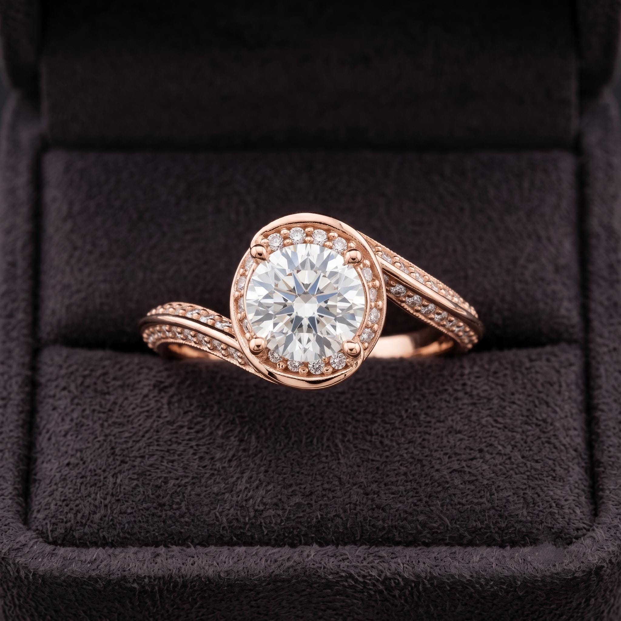 925 Sterling Silver Moissanite Halo Engagement Ring, Rose Gold Wedding Jewelry