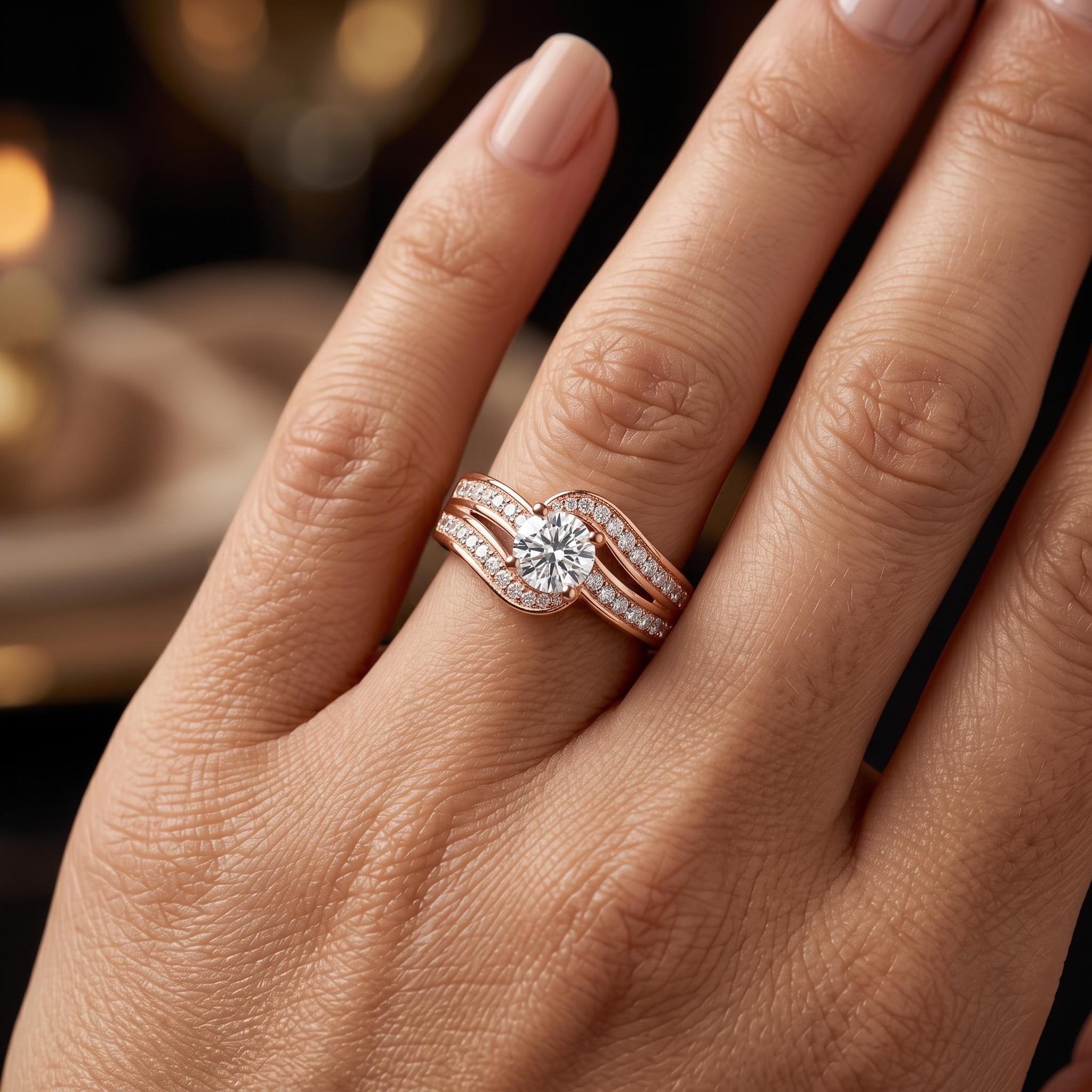 Milgrain Sterling Silver Moissanite Bypass Engagement Ring, Twisted Band Promise Ring
