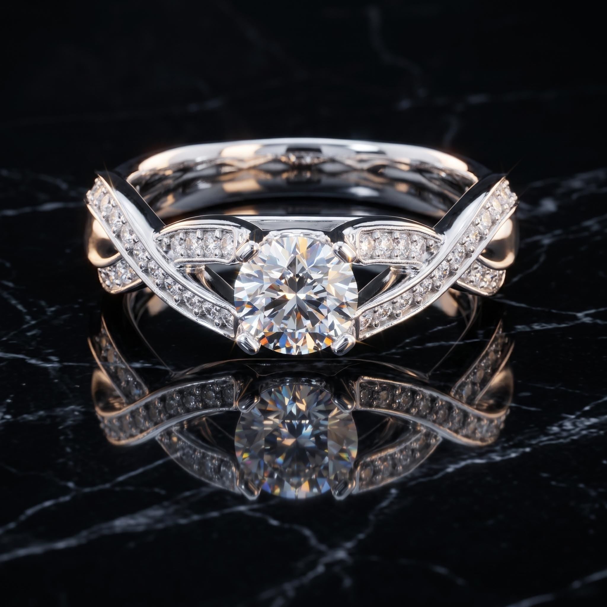 Sterling Silver Moissanite Engagement Ring, Twisted Vine Band, Milgrain Infinity Design