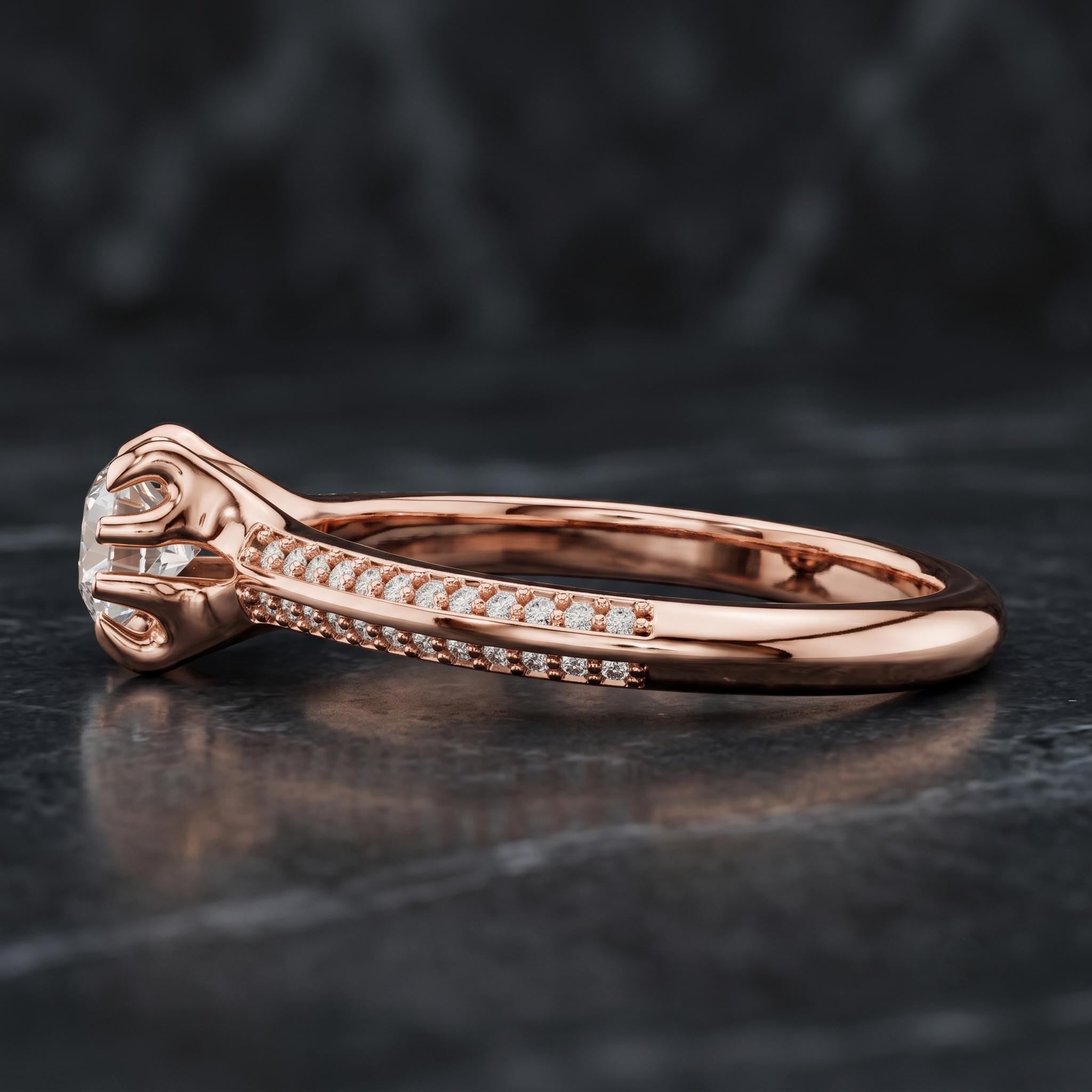 Vintage Round Moissanite Ring, 925 Sterling Silver, Rose Gold Accent, Brilliant Cut (Free Gift)