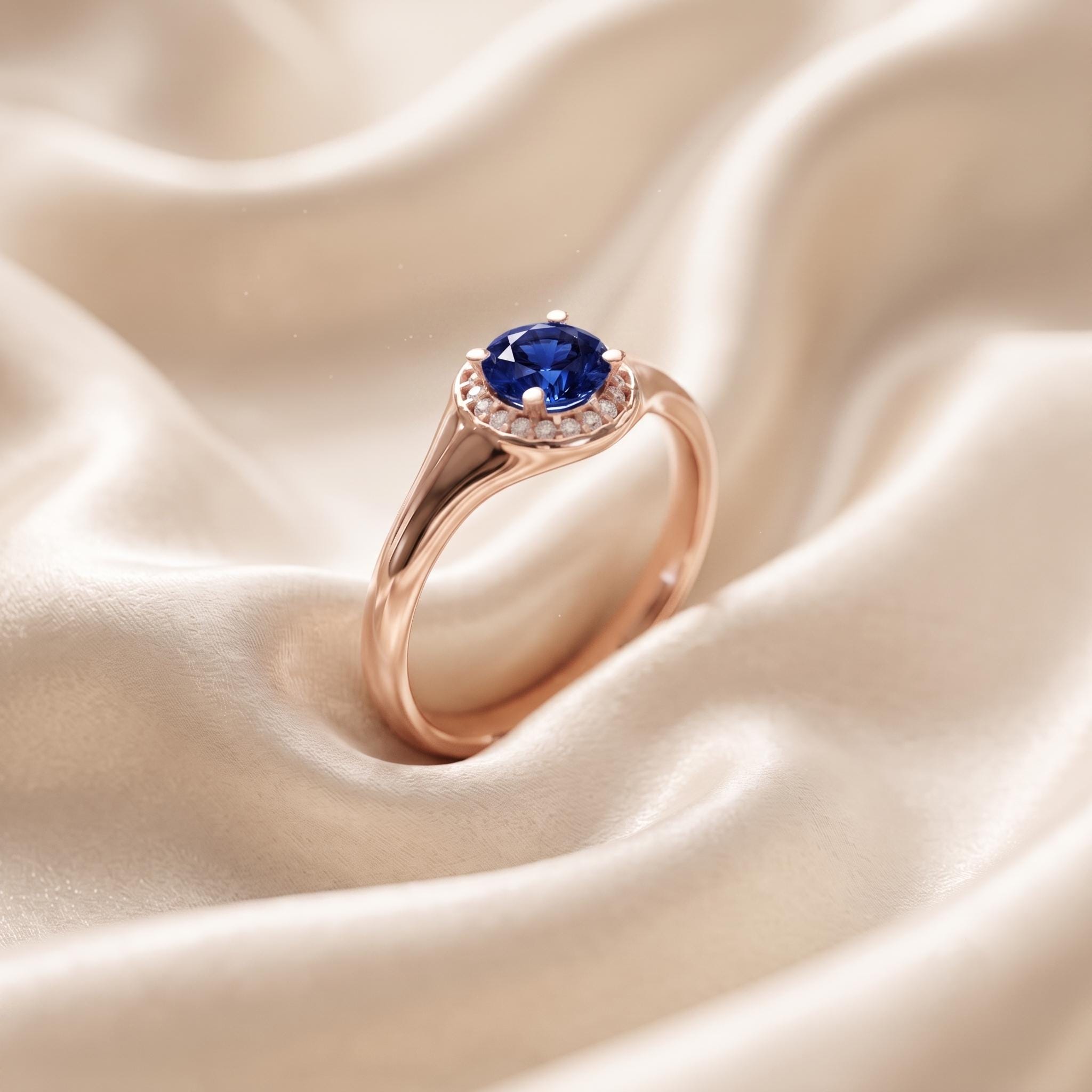 Vintage Swirl Blue Sapphire Moissanite Halo Ring, 925 Sterling Silver, Bridal Shower Jewelry