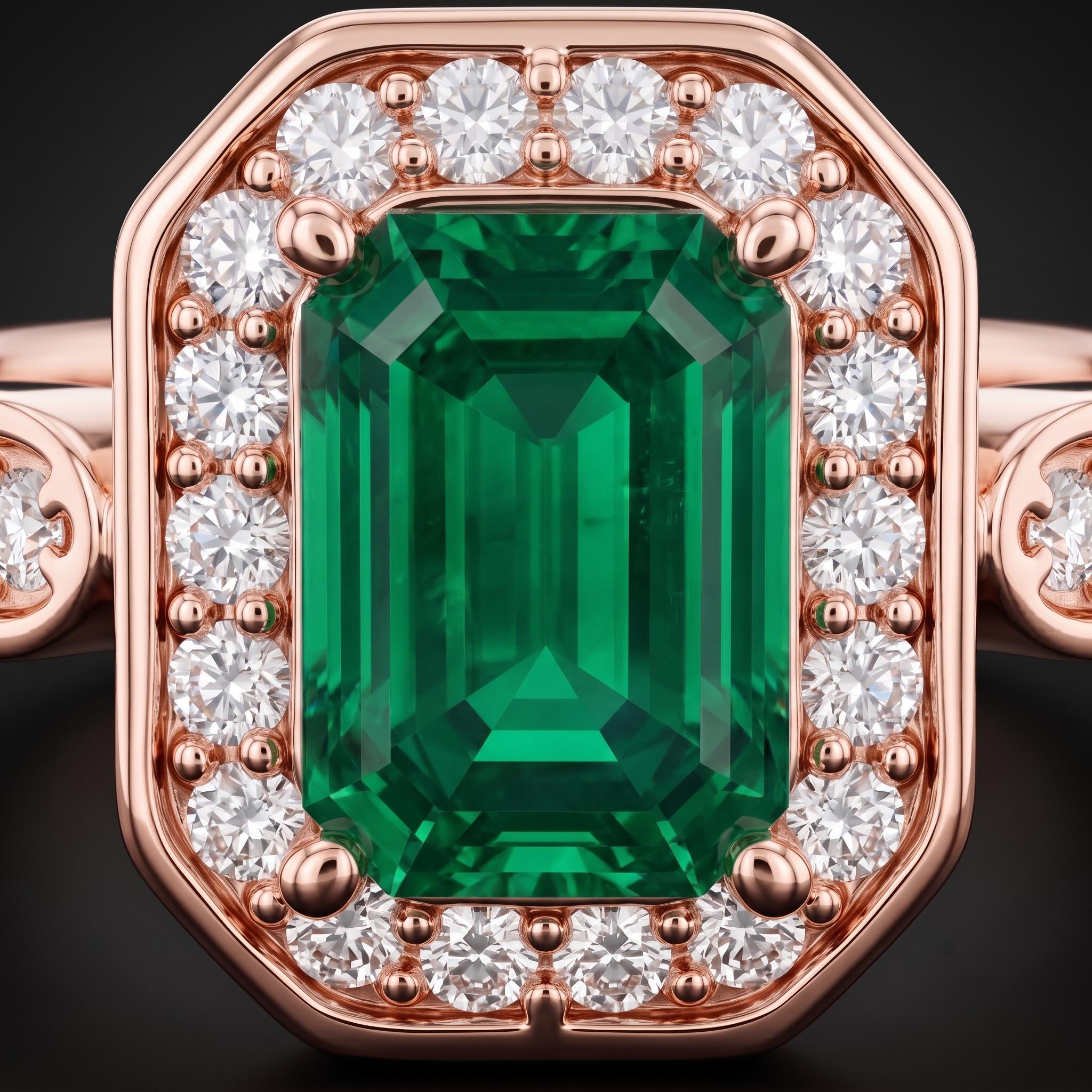 Emerald Cut Green Lab Created Gemstone Ring, Sterling Silver Halo Engagement Ring