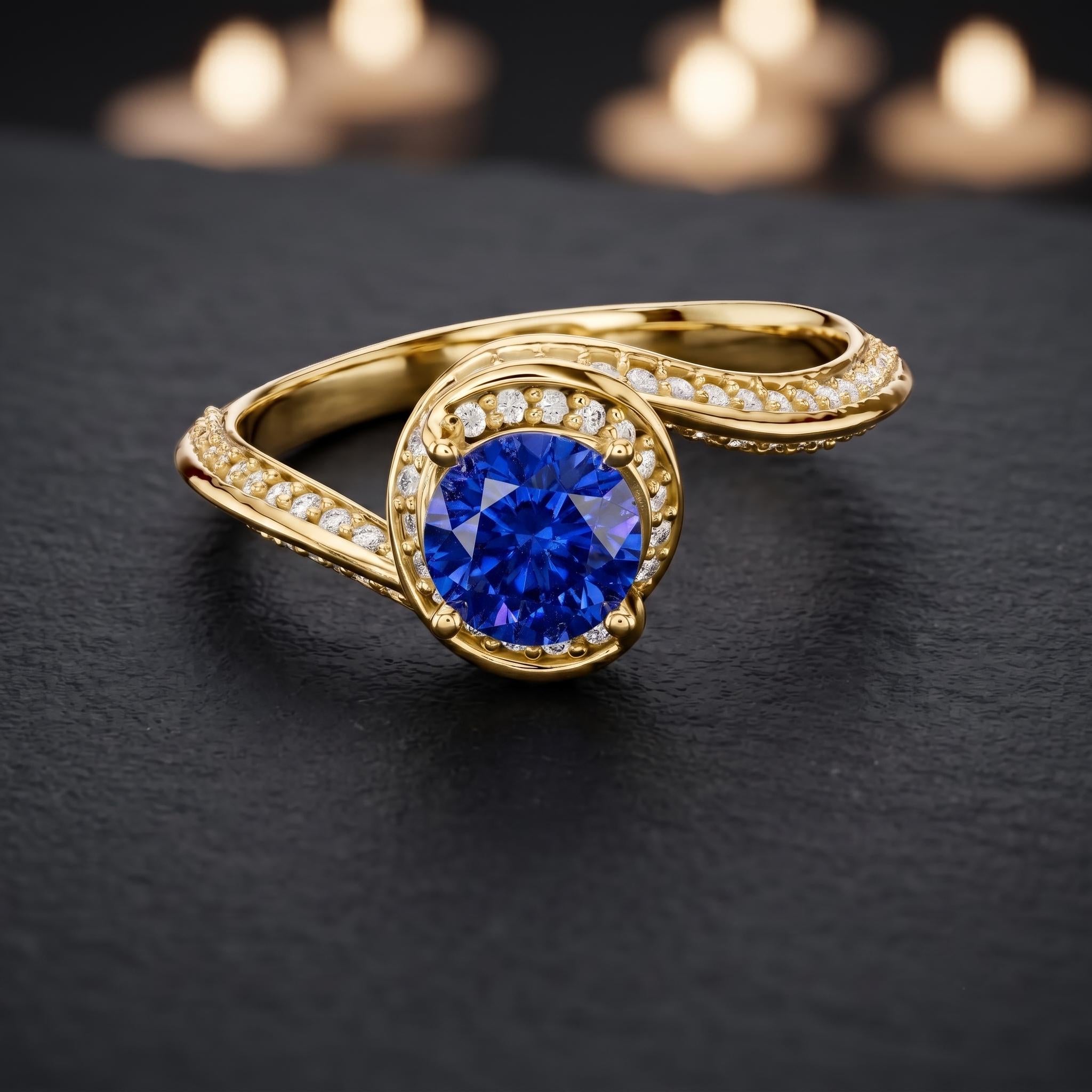 Rose Gold Over Sterling Silver Sapphire Moissanite Ring, Bypass Design