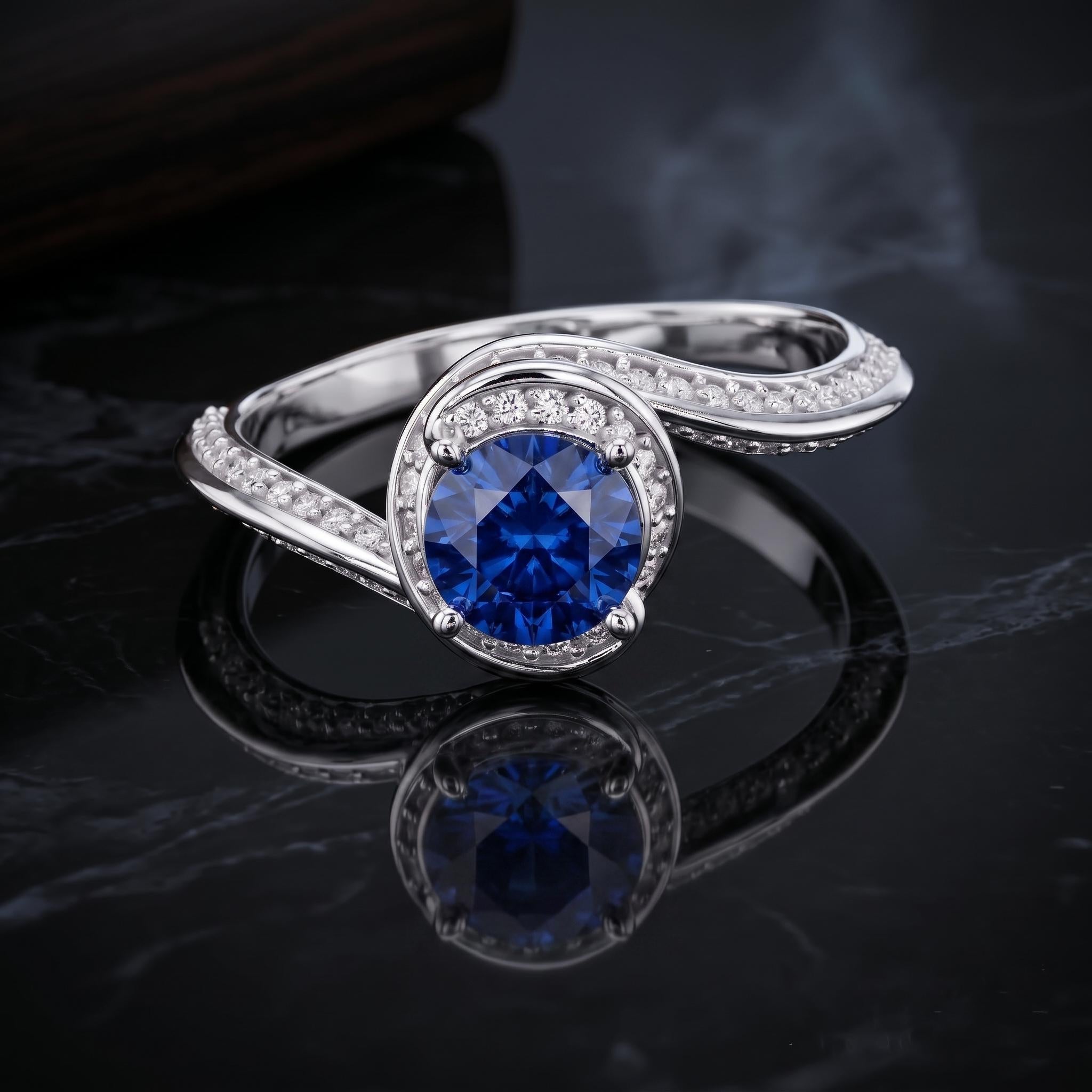 Rose Gold Over Sterling Silver Sapphire Moissanite Ring, Bypass Design