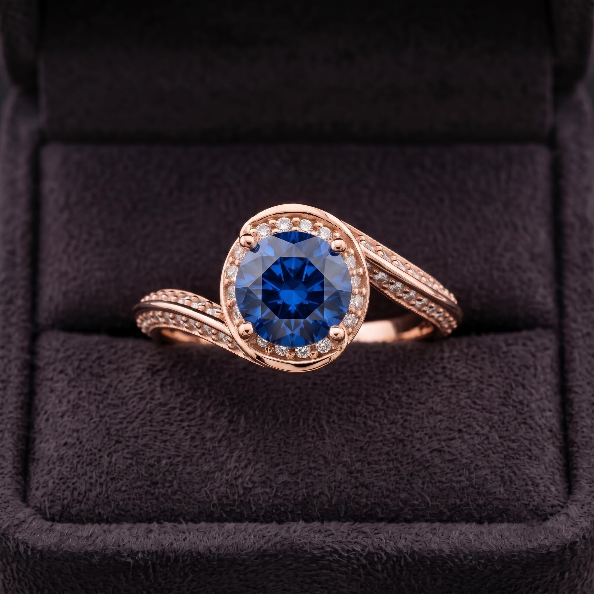 Rose Gold Over Sterling Silver Sapphire Moissanite Ring, Bypass Design