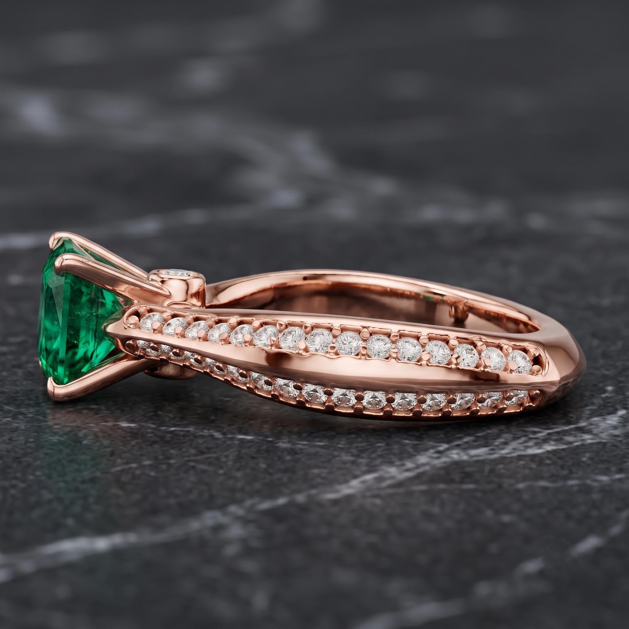 Princess Cut Emerald Lab Created Ring, Sterling Silver, Moissanite Band (Free Gift)