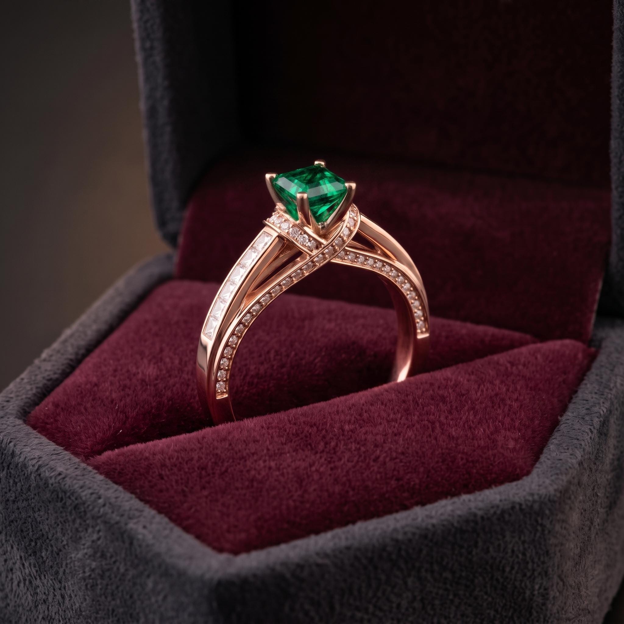Green Lab Created Princess Cut Sterling Silver Moissanite Cocktail Statement Ring