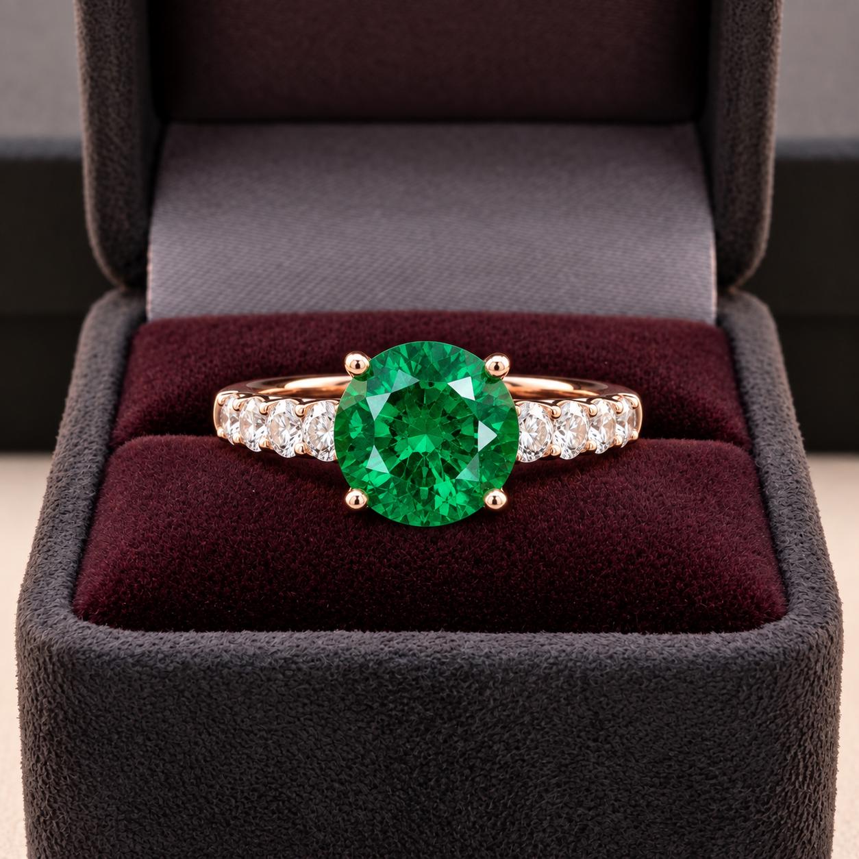 Lab Created Emerald Ring, Sterling Silver, Moissanite Accent, Bridal Statement Ring