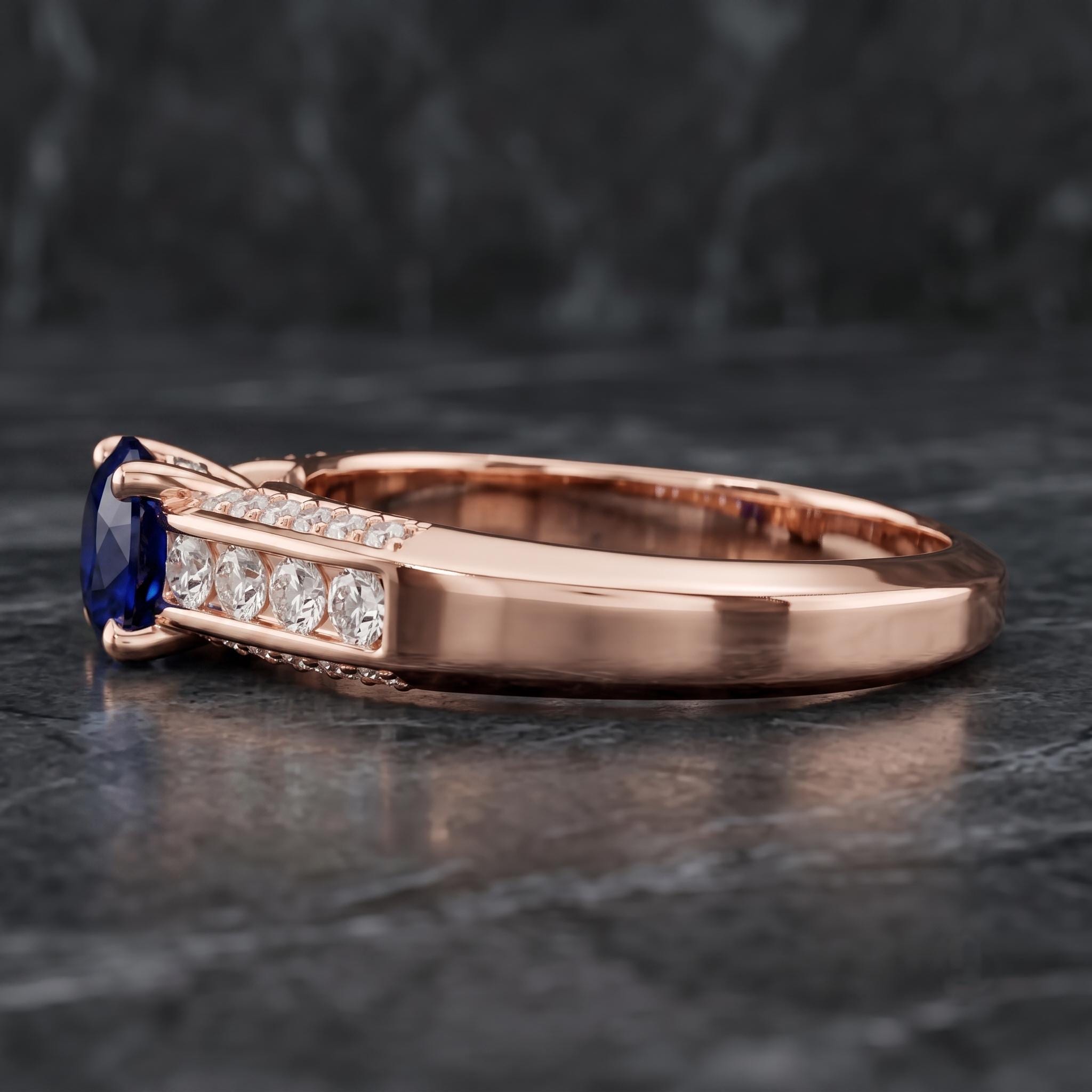 Royal Blue Gemstone Engagement Ring, Sterling Silver, Princess Cut, Moissanite Accent (September Birthstone)