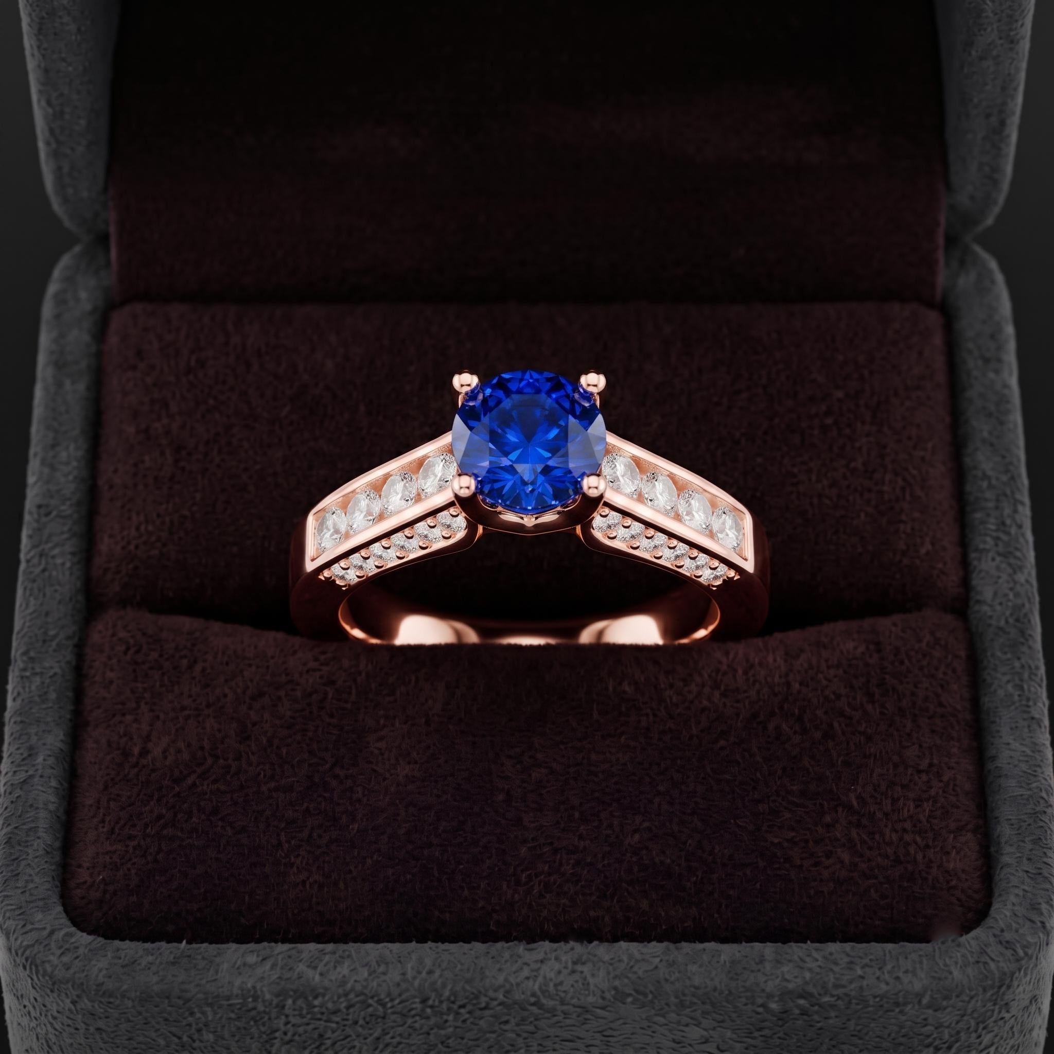 Royal Blue Gemstone Engagement Ring, Sterling Silver, Princess Cut, Moissanite Accent (September Birthstone)