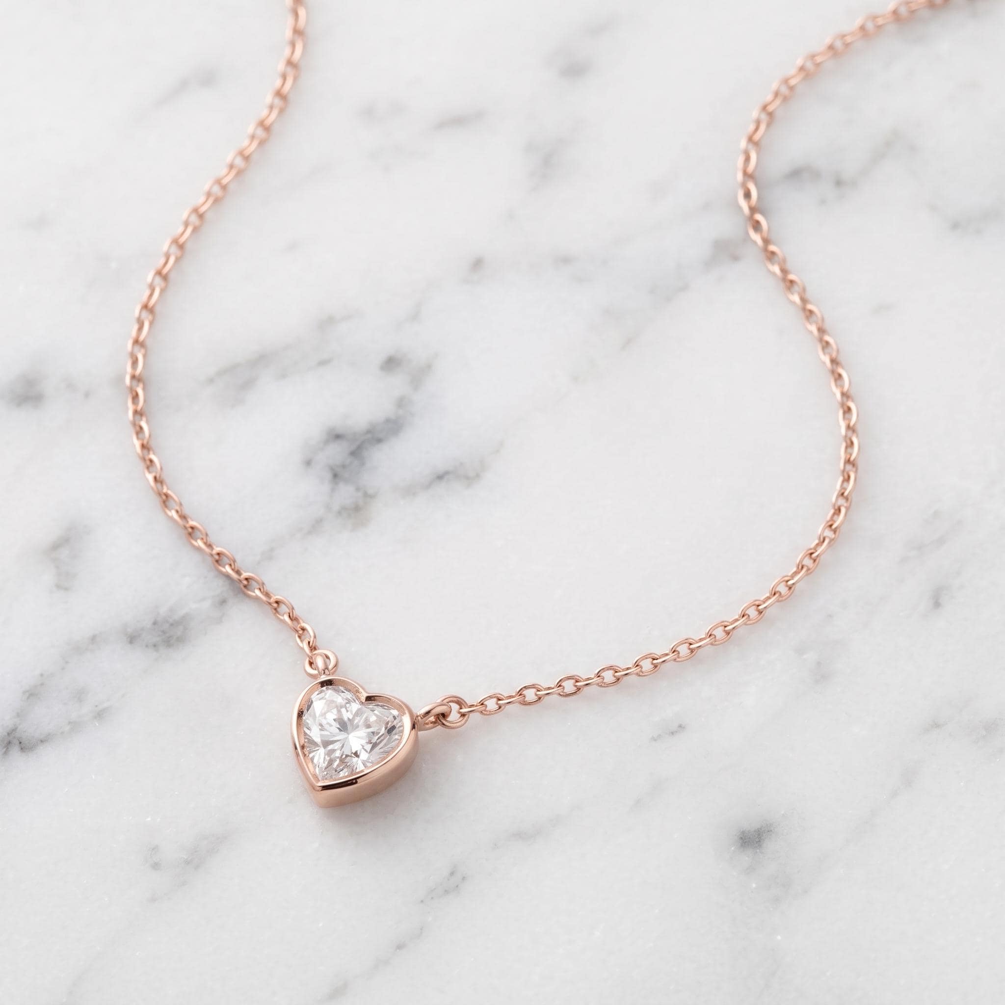 Heart Moissanite Necklace, 925 Sterling Silver Bezel Pendant, Rose Gold Chain, Anniversary Gift