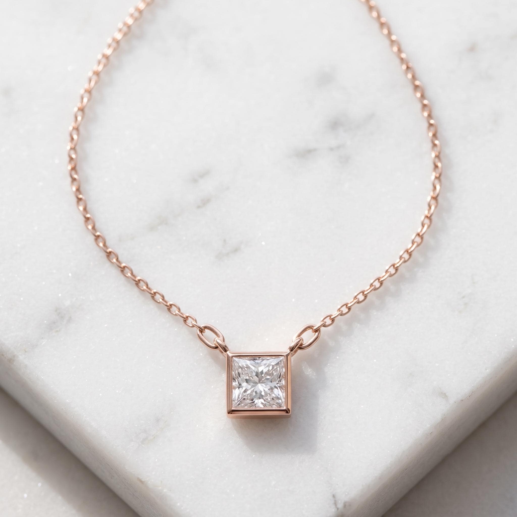 Princess Cut Moissanite Pendant Necklace, Sterling Silver Chain, Dainty Wedding Jewelry