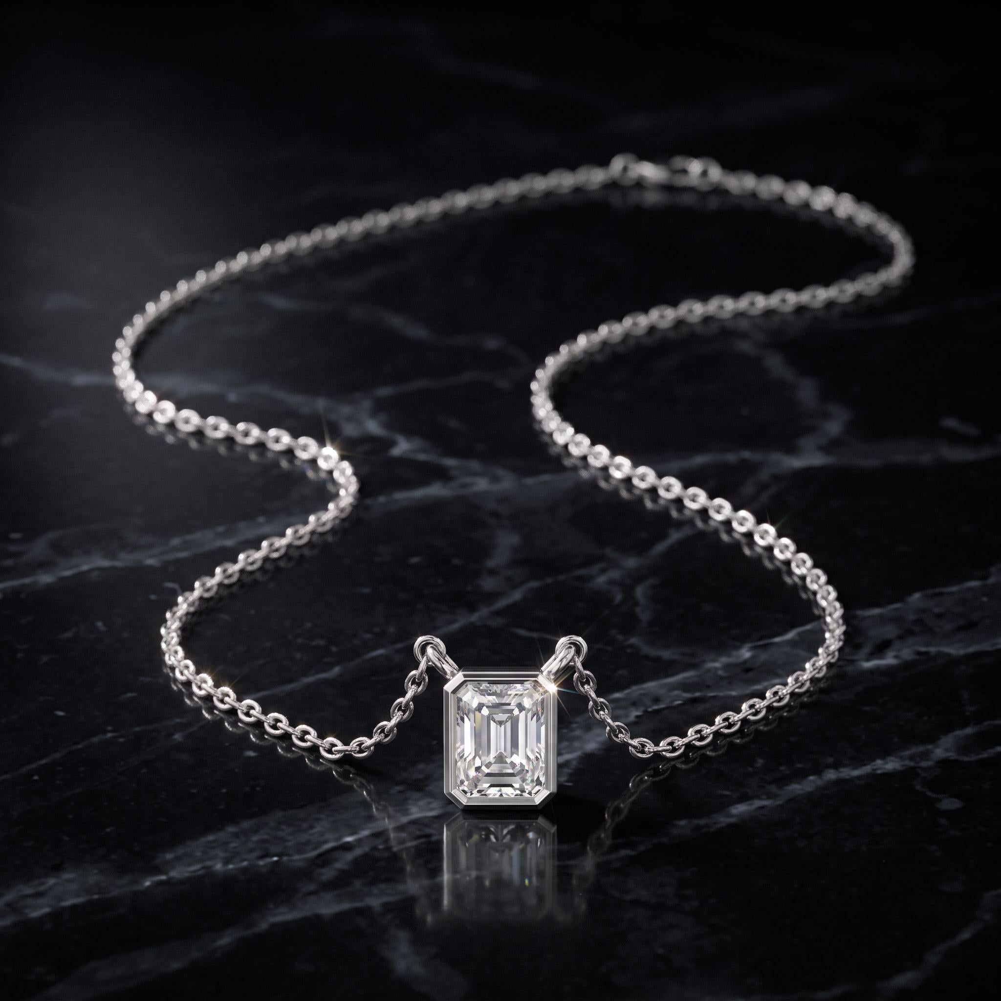 Emerald Cut Moissanite Pendant Necklace, Rose Gold Vermeil Choker, Bridal Gift