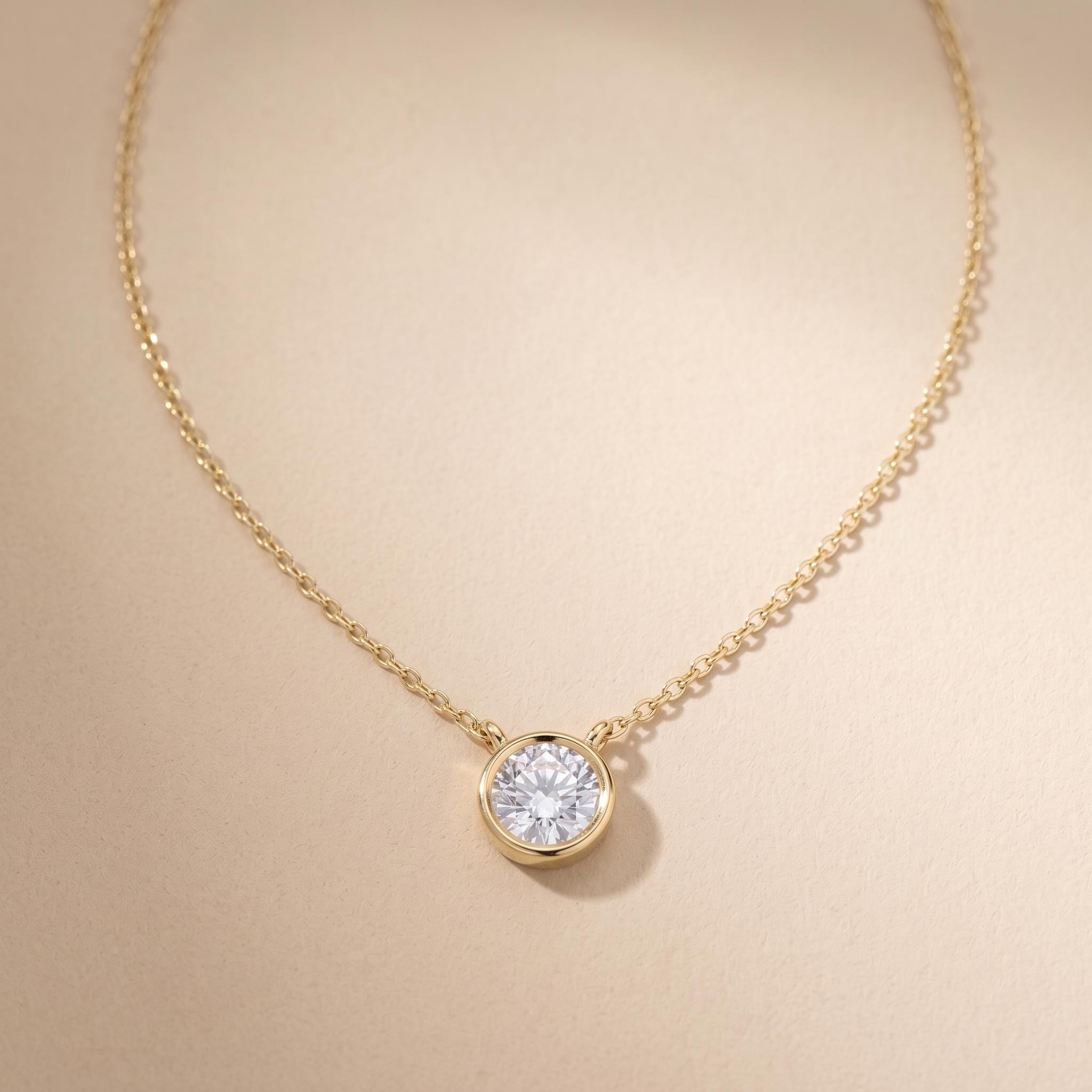 Sterling Silver Moissanite Pendant Necklace, Minimalist Bezel Slide, Layering Chain