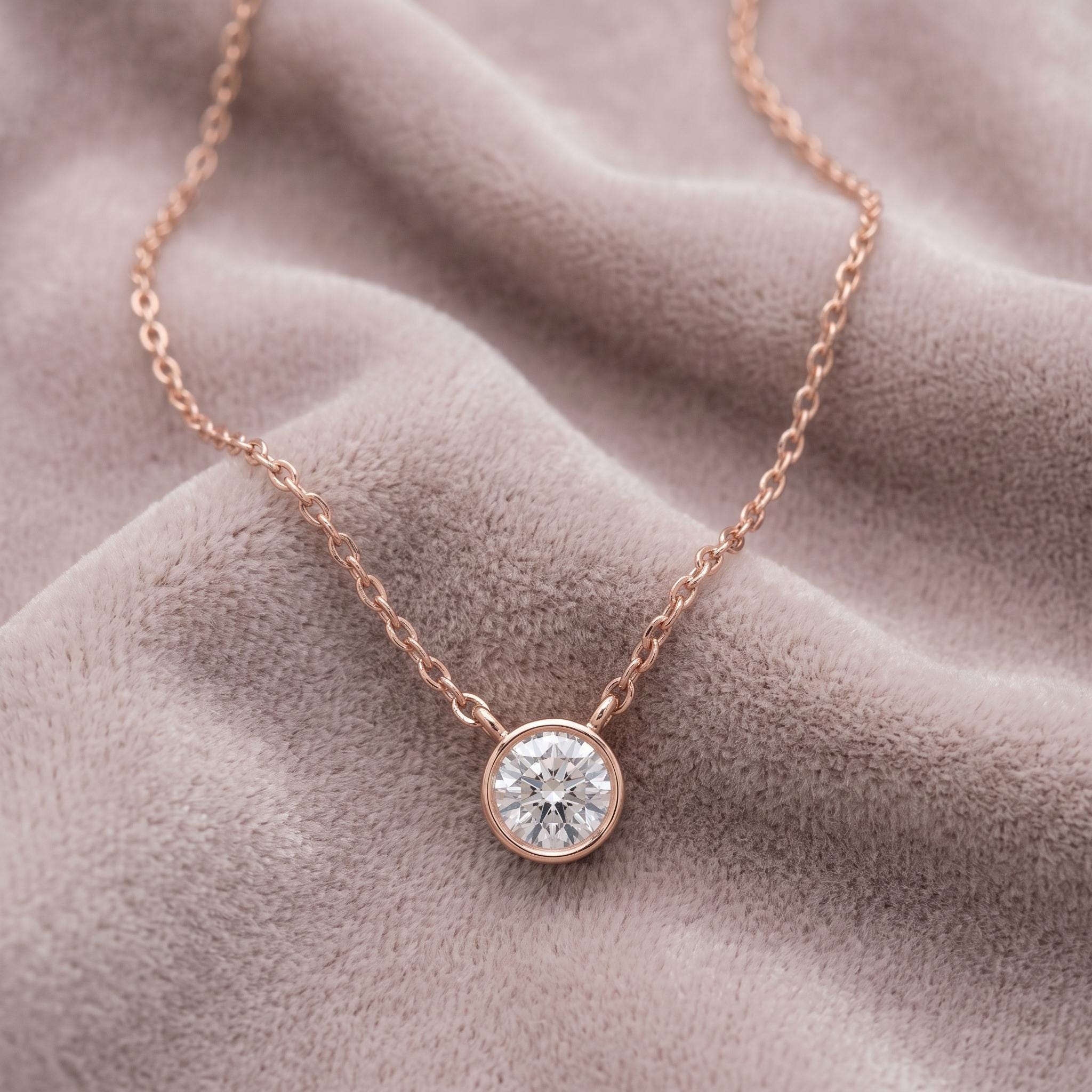 Sterling Silver Moissanite Pendant Necklace, Minimalist Bezel Slide, Layering Chain