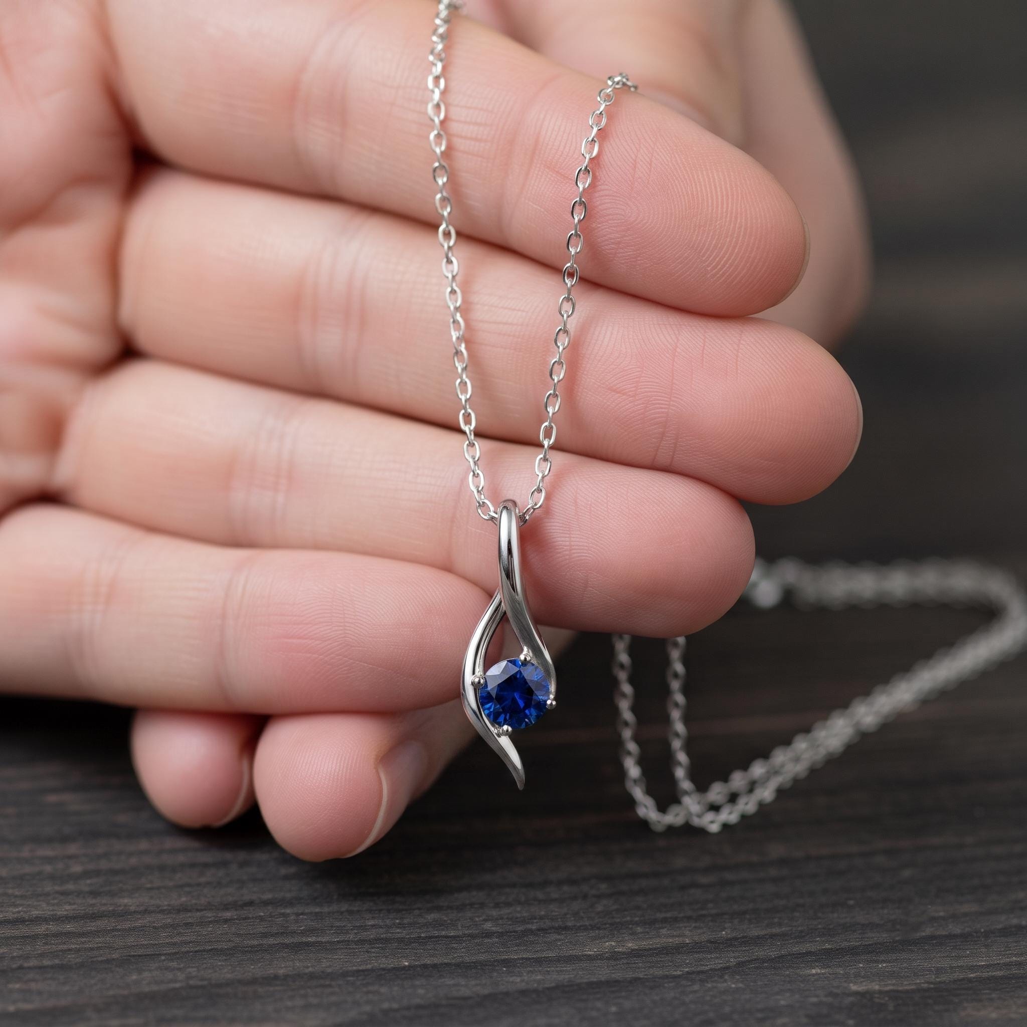 Lab-Created Blue Sapphire Moissanite Pendant, Rose Gold Sterling Silver Twist Charm Necklace