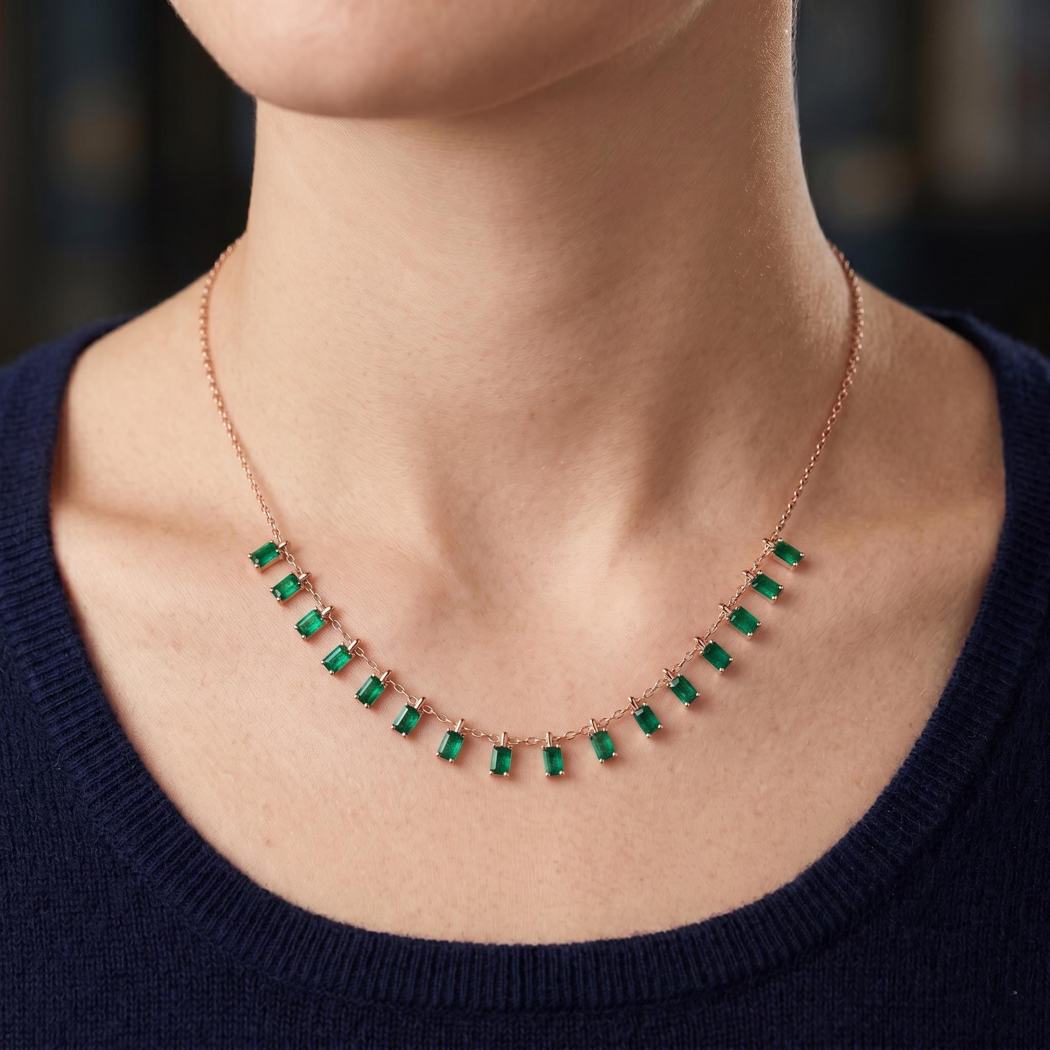 Baguette Lab-Created Emerald Choker Necklace, Sterling Silver, Bridal Gift