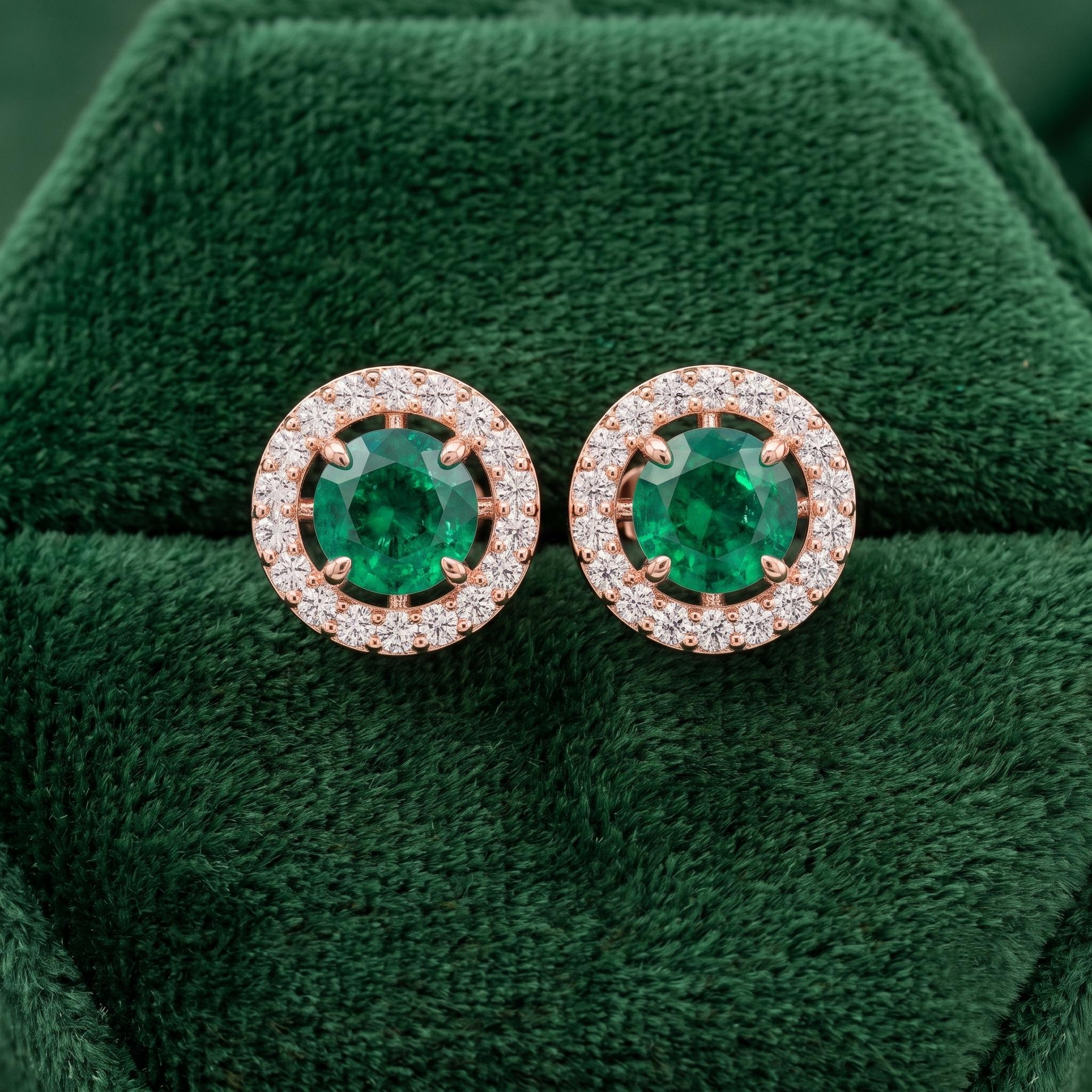 Sterling Silver Halo Stud Earrings, Rose Gold Plated Moissanite, Vintage Style Wedding Jewelry
