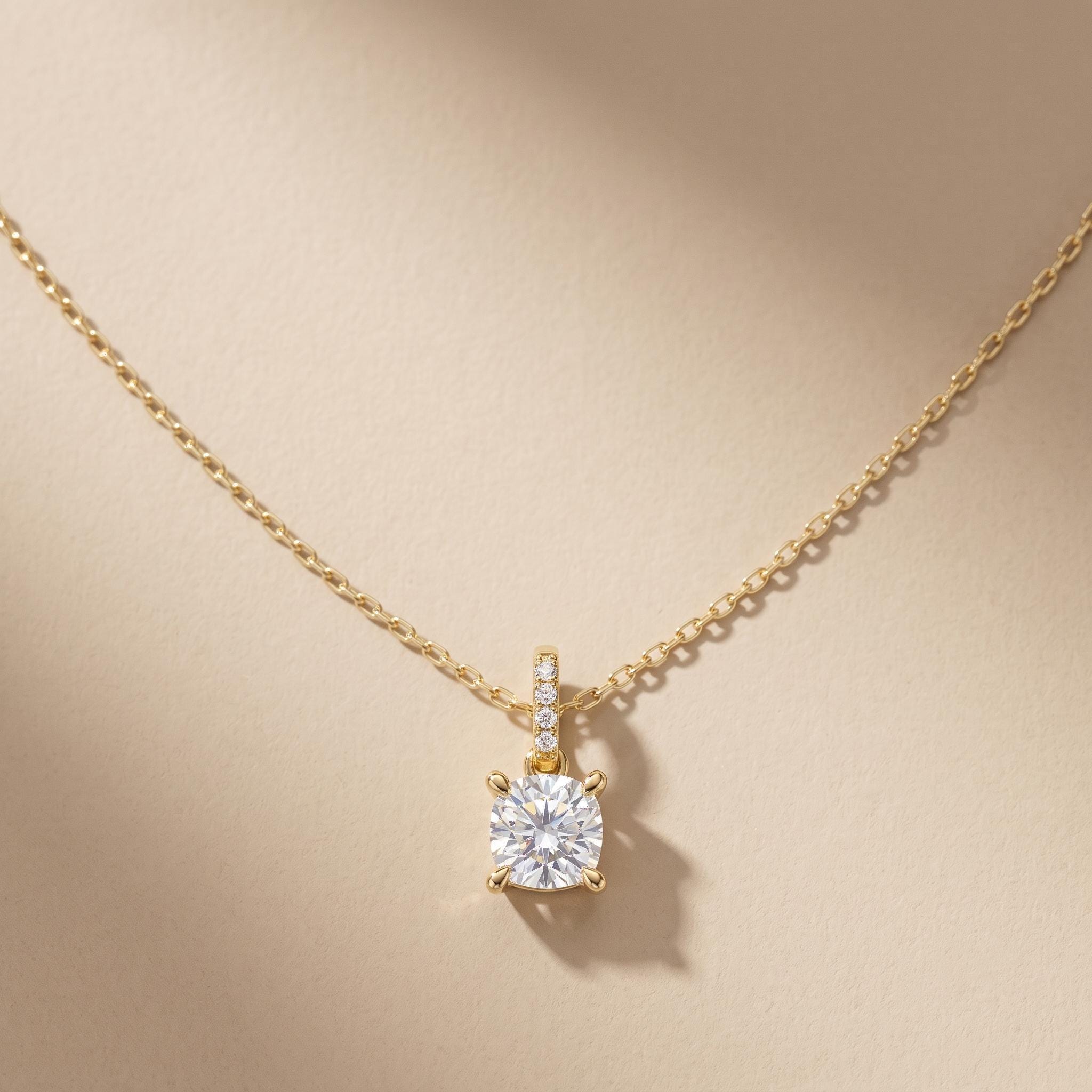 Cushion Cut Moissanite Solitaire Pendant, 925 Sterling Silver, Rose Gold Plated Necklace