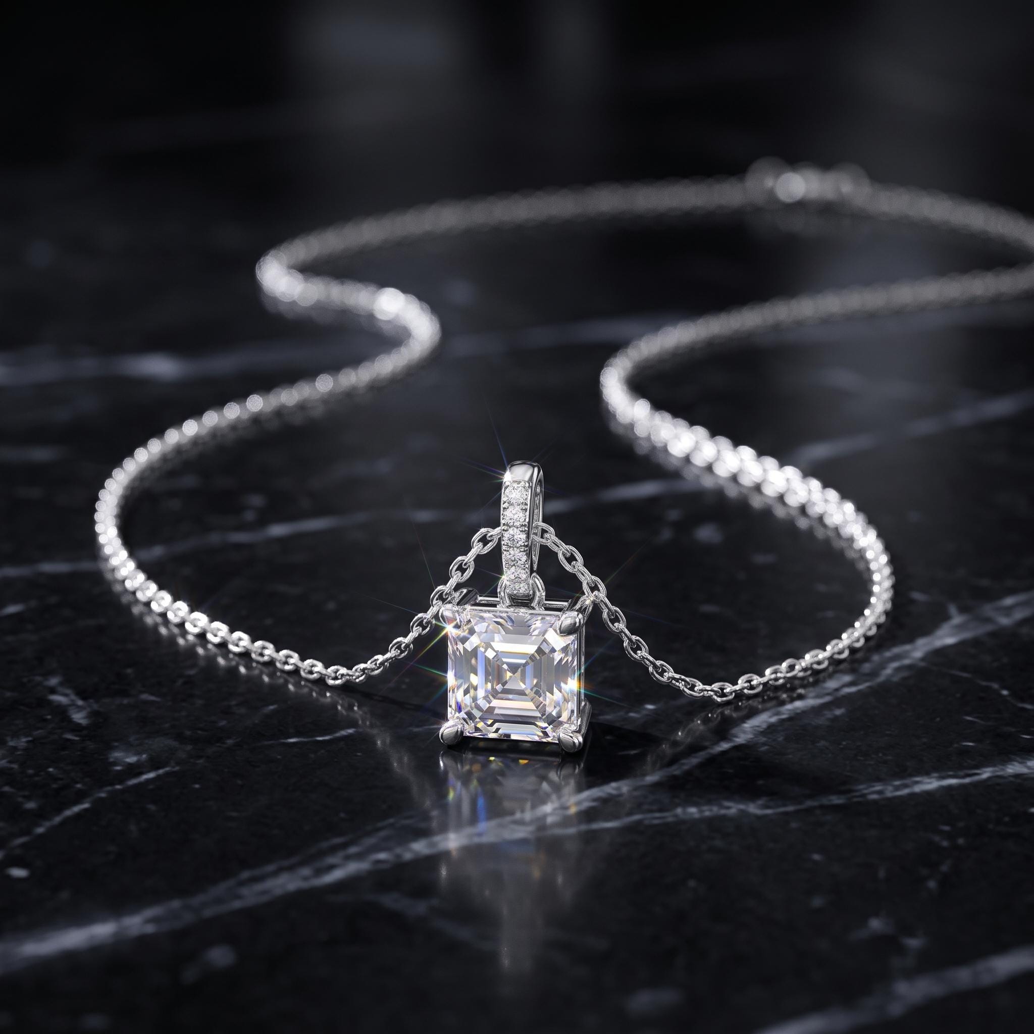 Asscher Cut Moissanite Pendant Necklace, 925 Sterling Silver, Rose Gold Plated, Minimalist Bridal Jewelry