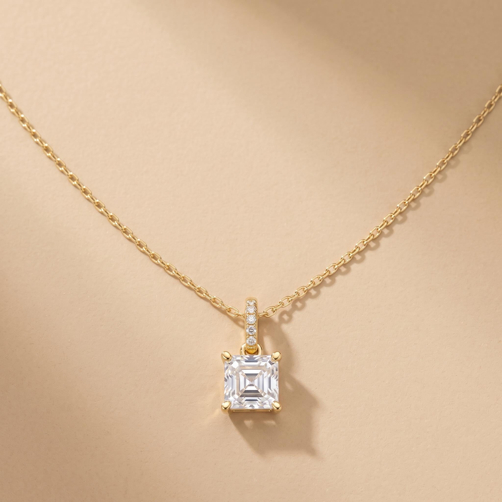 Asscher Cut Moissanite Pendant Necklace, 925 Sterling Silver, Rose Gold Plated, Minimalist Bridal Jewelry