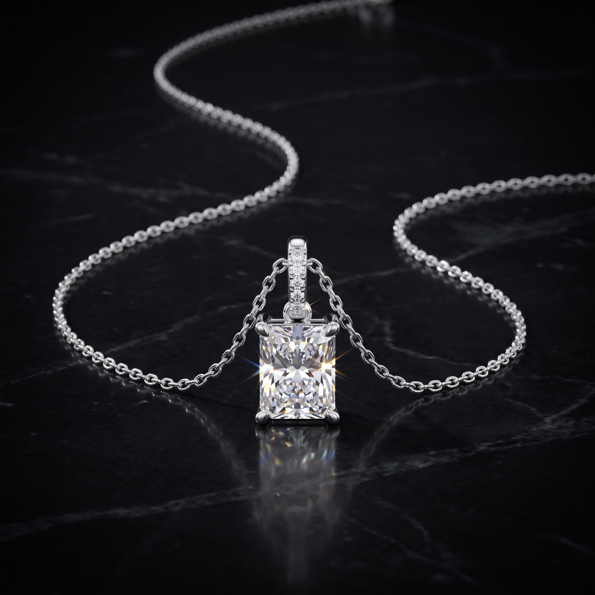 Radiant Cut Moissanite Pendant Necklace, 925 Sterling Silver, Rose Gold Charm, Dainty Bridal Jewelry