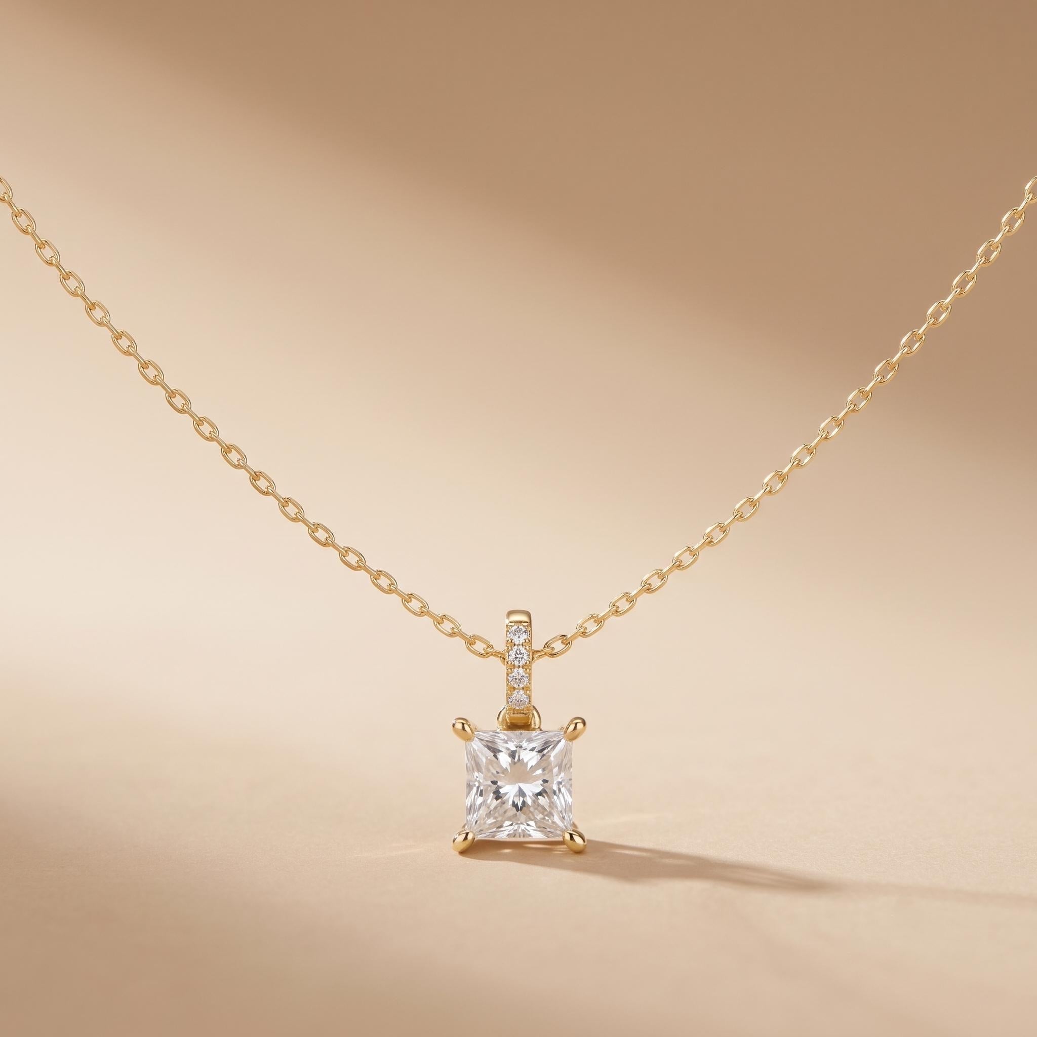 Radiant Cut Moissanite Pendant Necklace, 925 Sterling Silver, Rose Gold Choker (8mm)