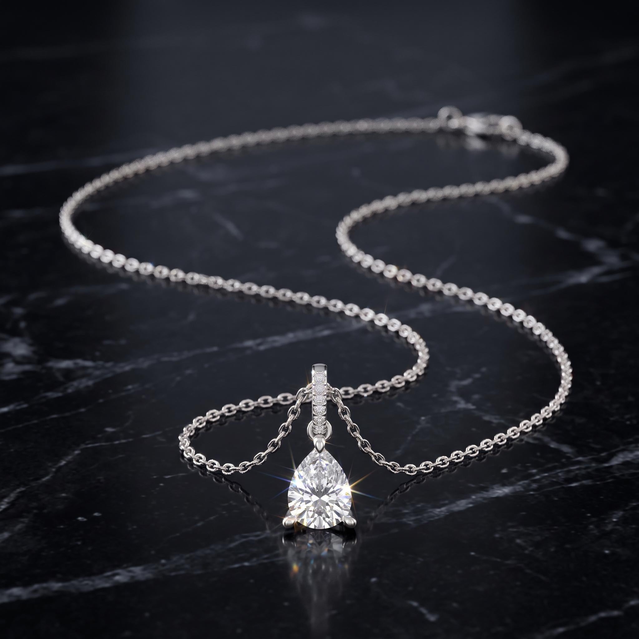 Sterling Silver Pear Moissanite Necklace, Teardrop Pendant, Minimalist Choker
