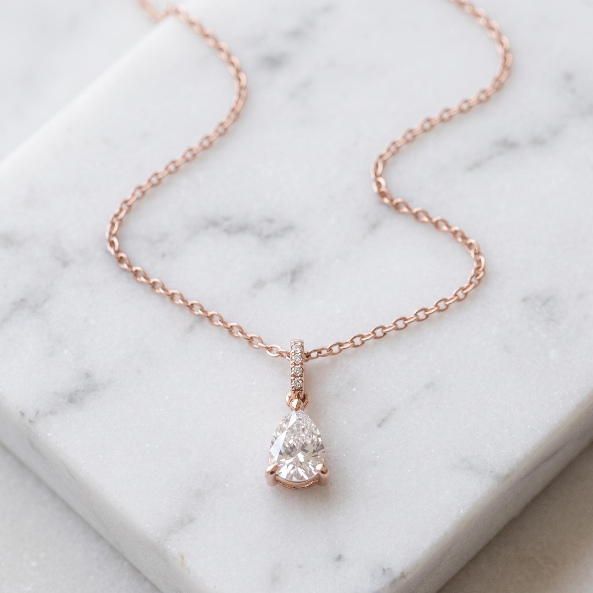 Sterling Silver Pear Moissanite Necklace, Teardrop Pendant, Minimalist Choker