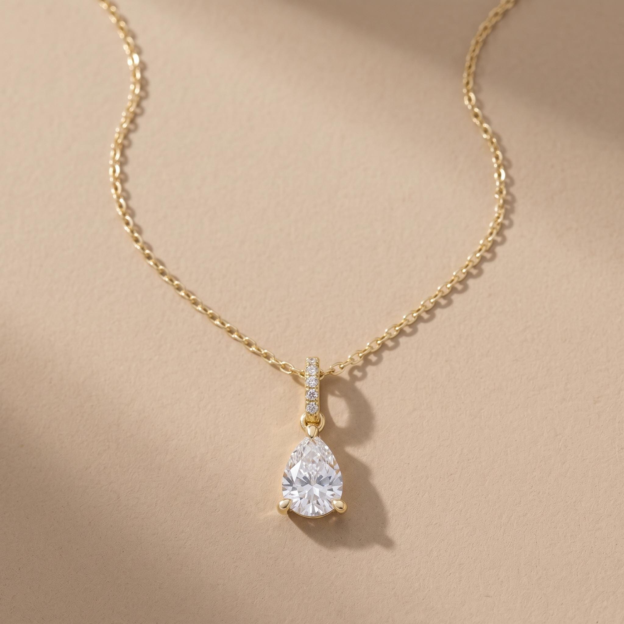 Sterling Silver Pear Moissanite Necklace, Teardrop Pendant, Minimalist Choker