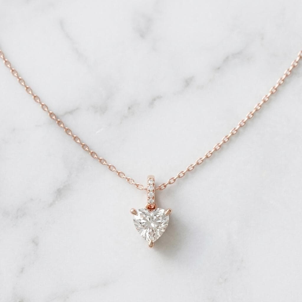 Heart Moissanite Pendant Necklace, 925 Sterling Silver, Dainty Chain, Romantic Gift