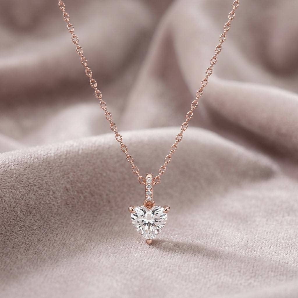 Heart Moissanite Pendant Necklace, 925 Sterling Silver, Dainty Chain, Romantic Gift