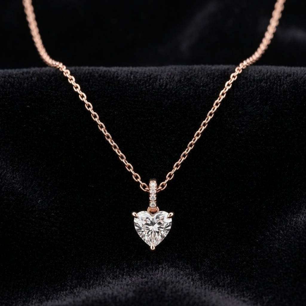 Heart Moissanite Pendant Necklace, 925 Sterling Silver, Dainty Chain, Romantic Gift