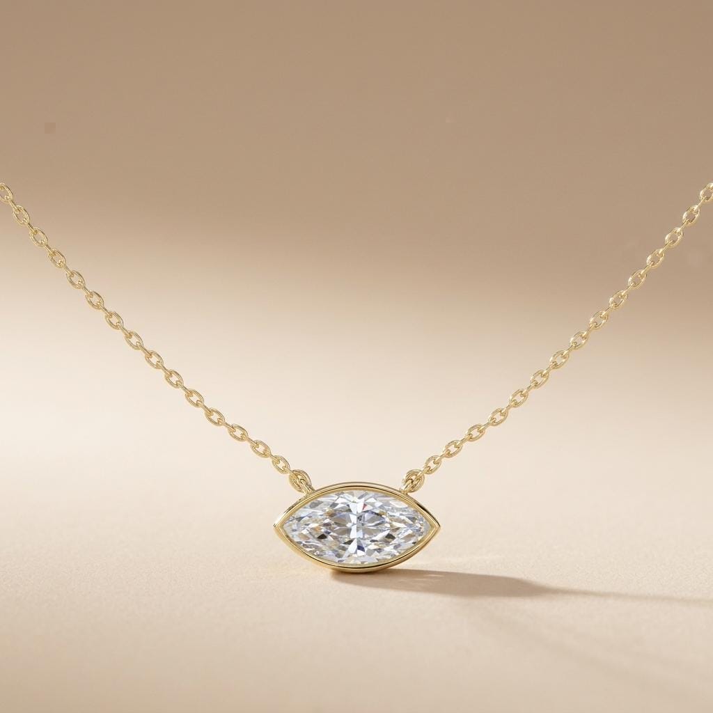 Marquise Moissanite Choker Necklace, 925 Sterling Silver Bezel Set, Dainty Layering Gift