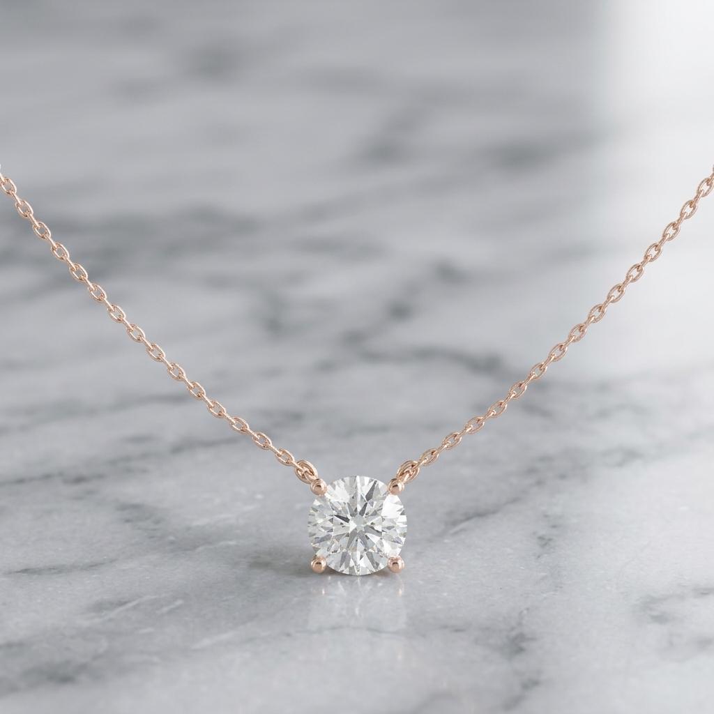 Round Moissanite Pendant Necklace, 925 Sterling Silver Chain, Dainty Everyday Jewelry