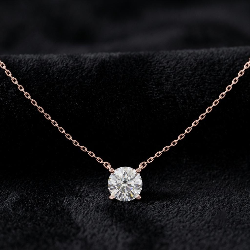 Round Moissanite Pendant Necklace, 925 Sterling Silver Chain, Dainty Everyday Jewelry