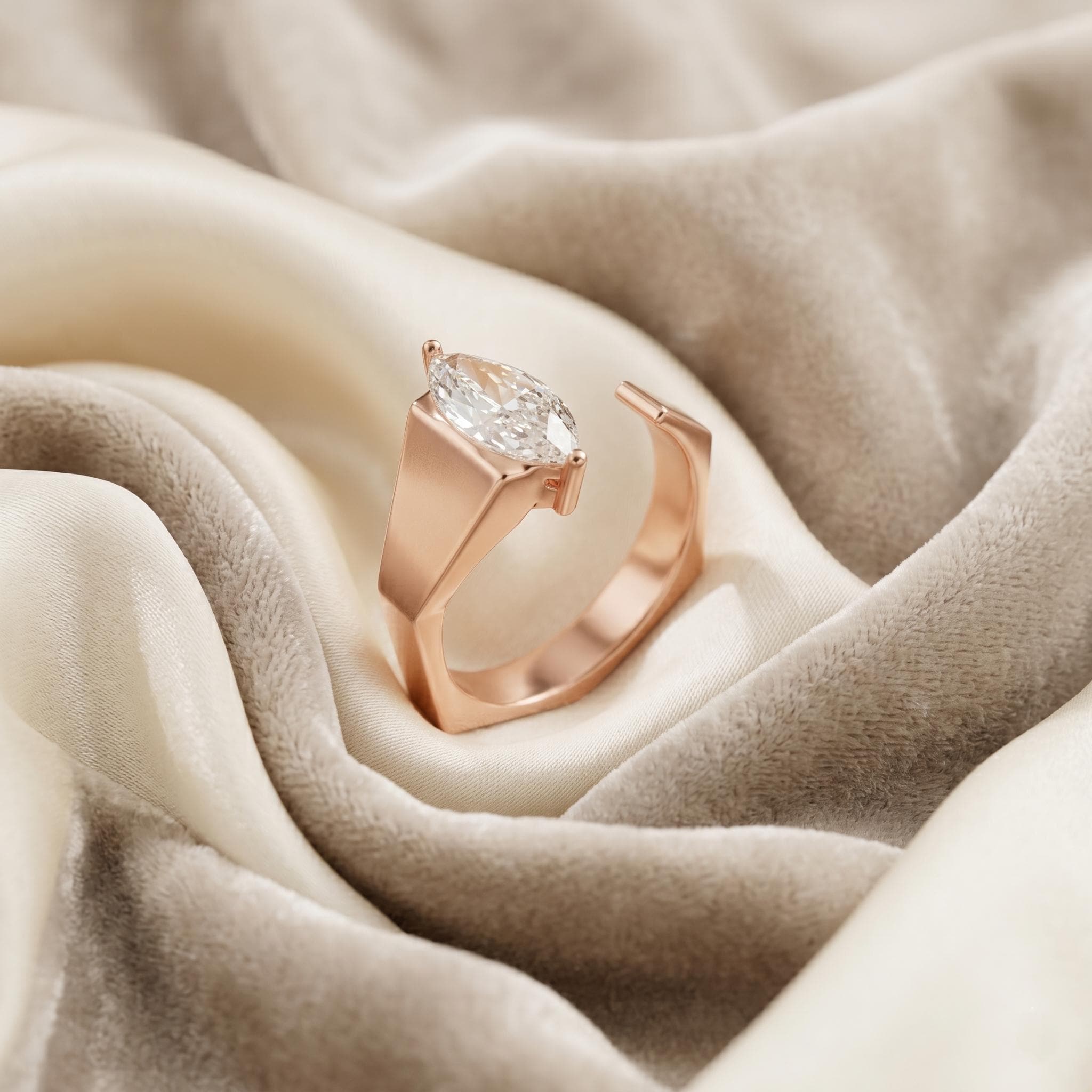 Men's Marquise Moissanite Ring, Rose Gold Sterling Silver, Modern Minimalist Groom Band