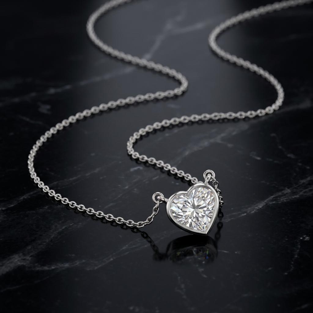 Heart Moissanite Necklace, 925 Sterling Silver Bezel Pendant, Rose Gold Chain, Anniversary Gift